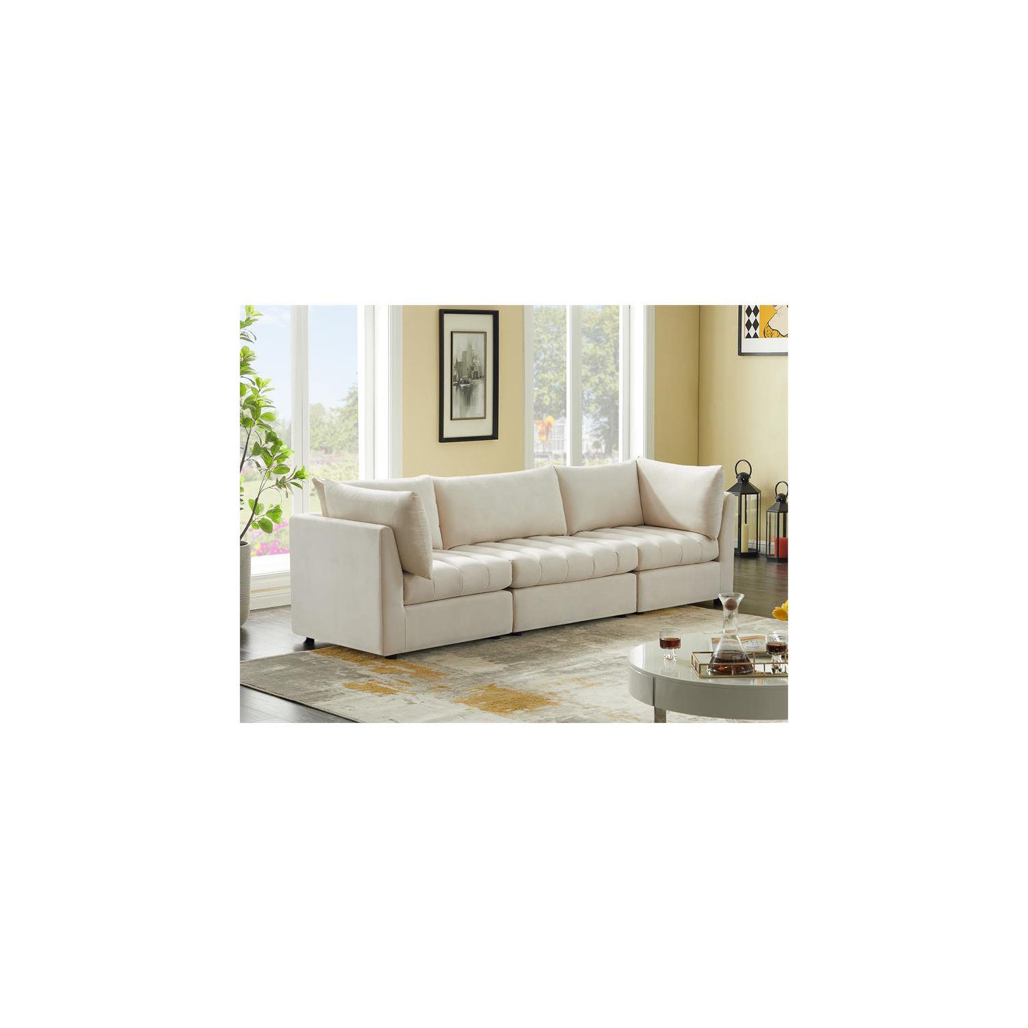 Meridian Furniture Jacob Cream Velvet Modular Sofa