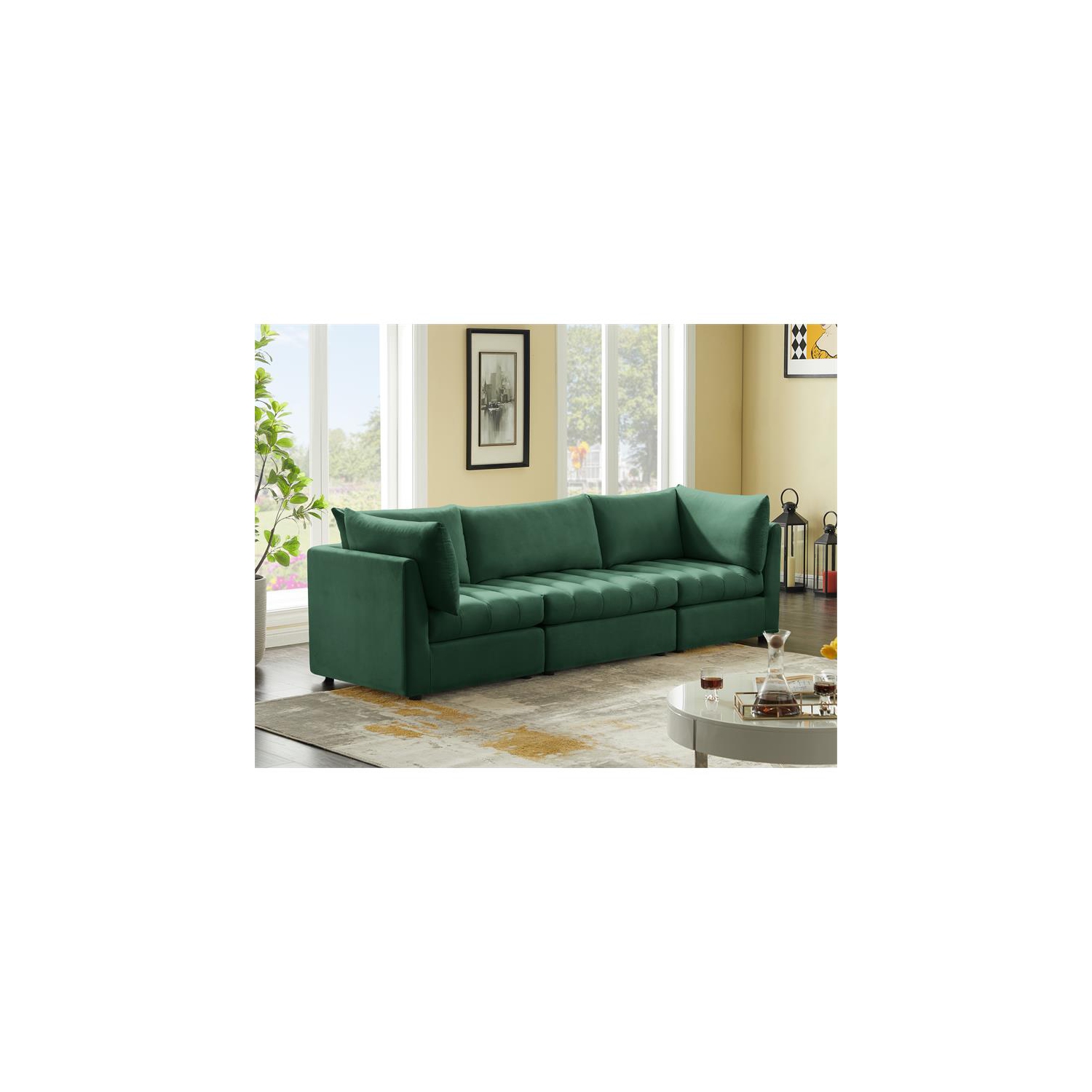 Meridian Furniture Jacob Green Velvet Modular Sofa