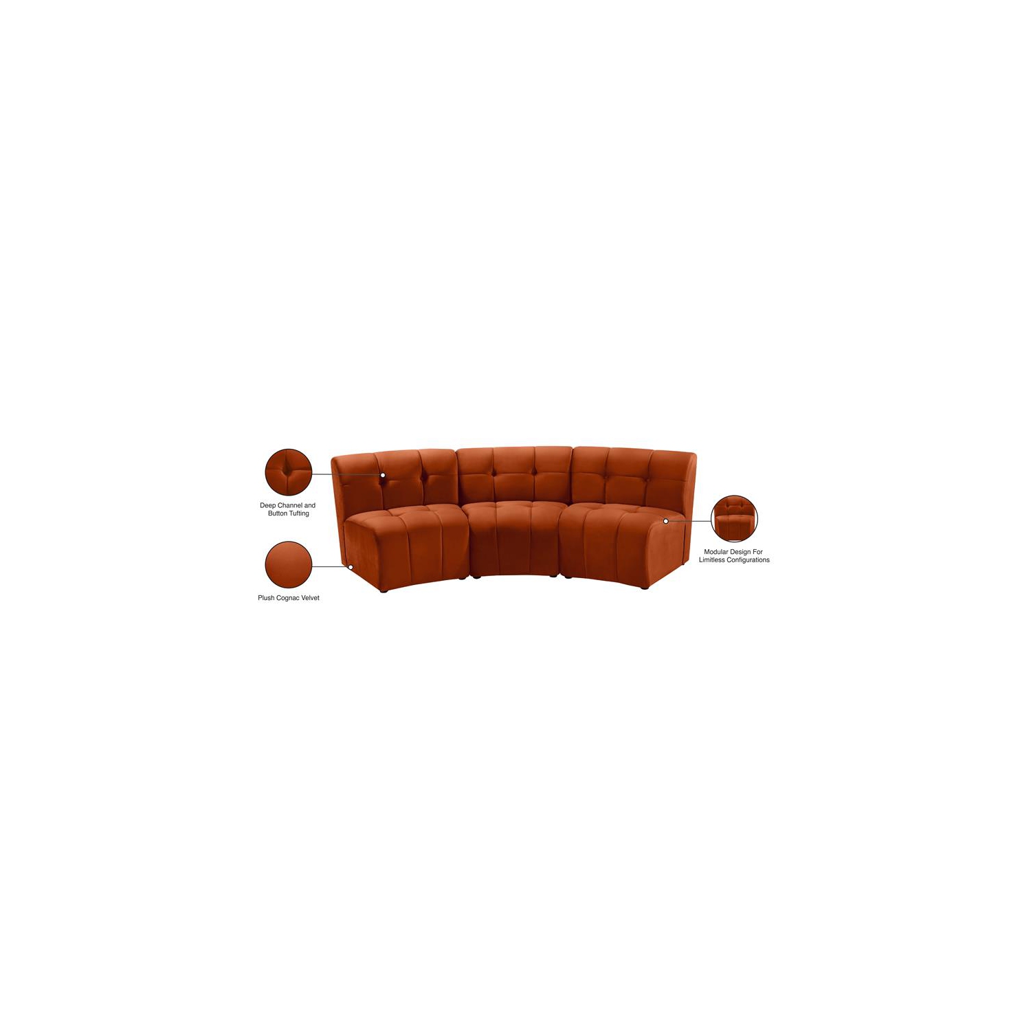 Meridian Furniture Limitless Cognac Velvet Modular Sofa