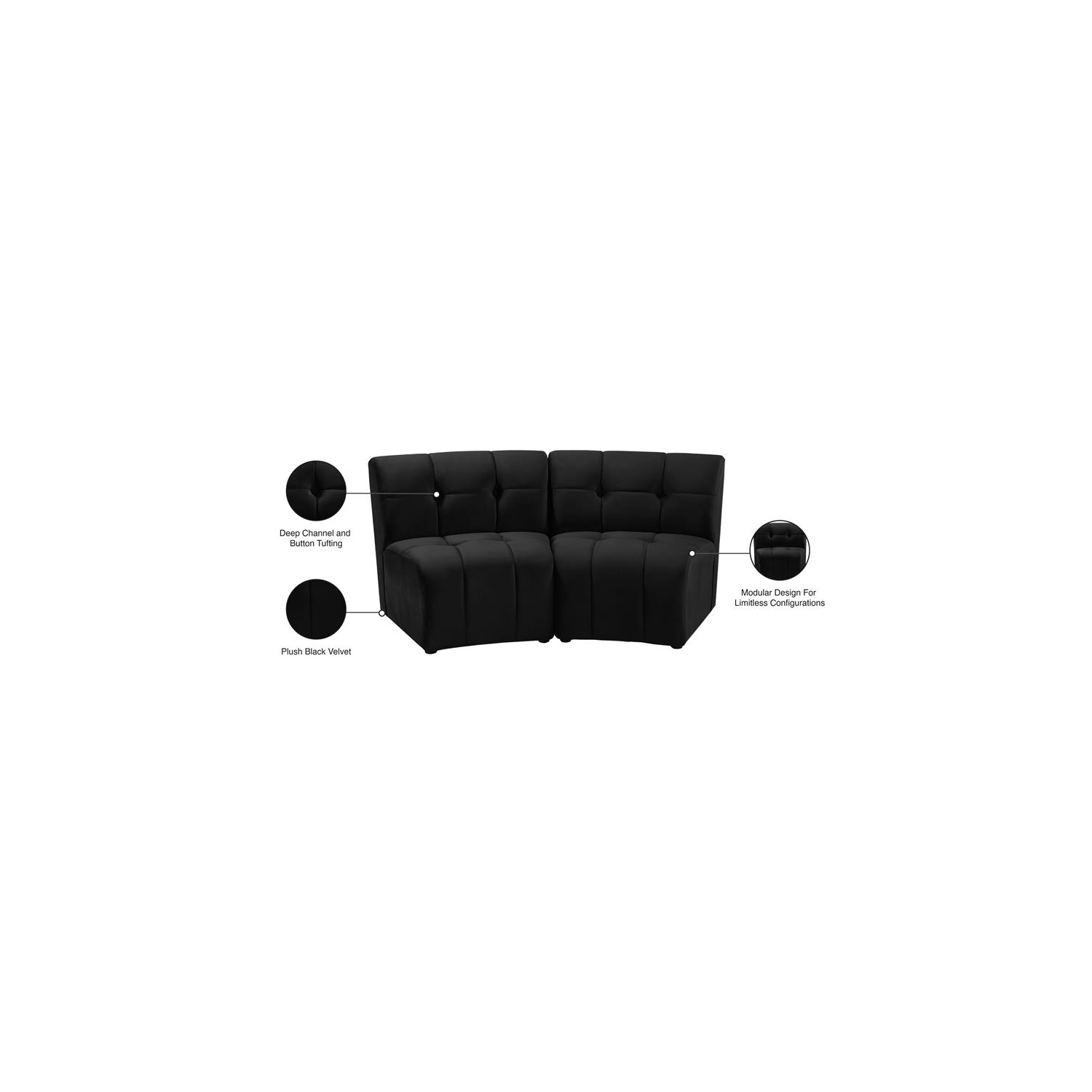 Meridian Furniture Limitless Black Velvet Modular Loveseat