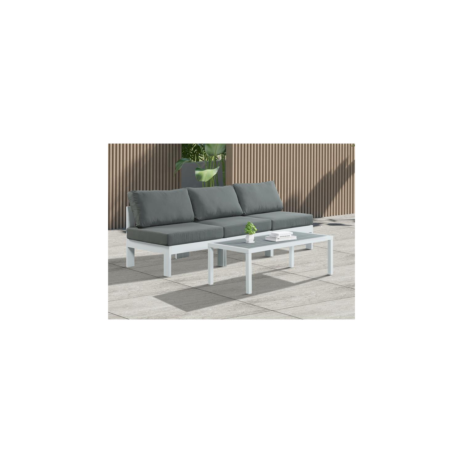 Meridian Furniture Nizuc Grey Fabric Outdoor Patio Modular Sofa