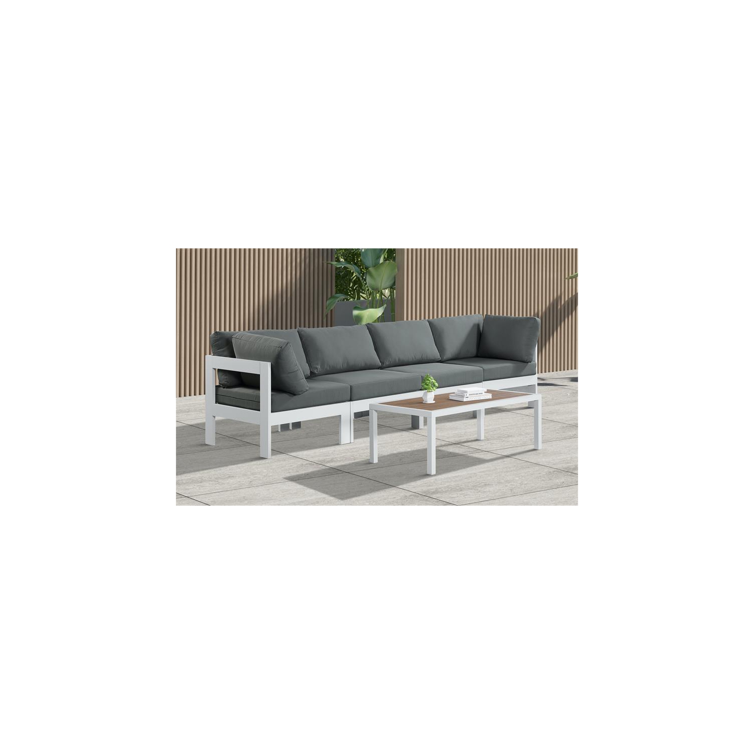 Meridian Furniture Nizuc Grey Fabric Outdoor Patio Modular Sofa