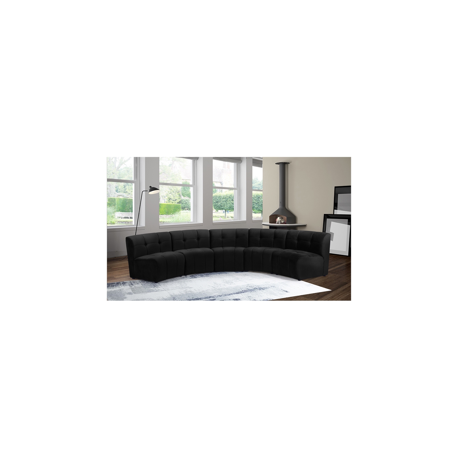 Meridian Furniture Limitless Black Velvet Modular 5 Piece Sectional