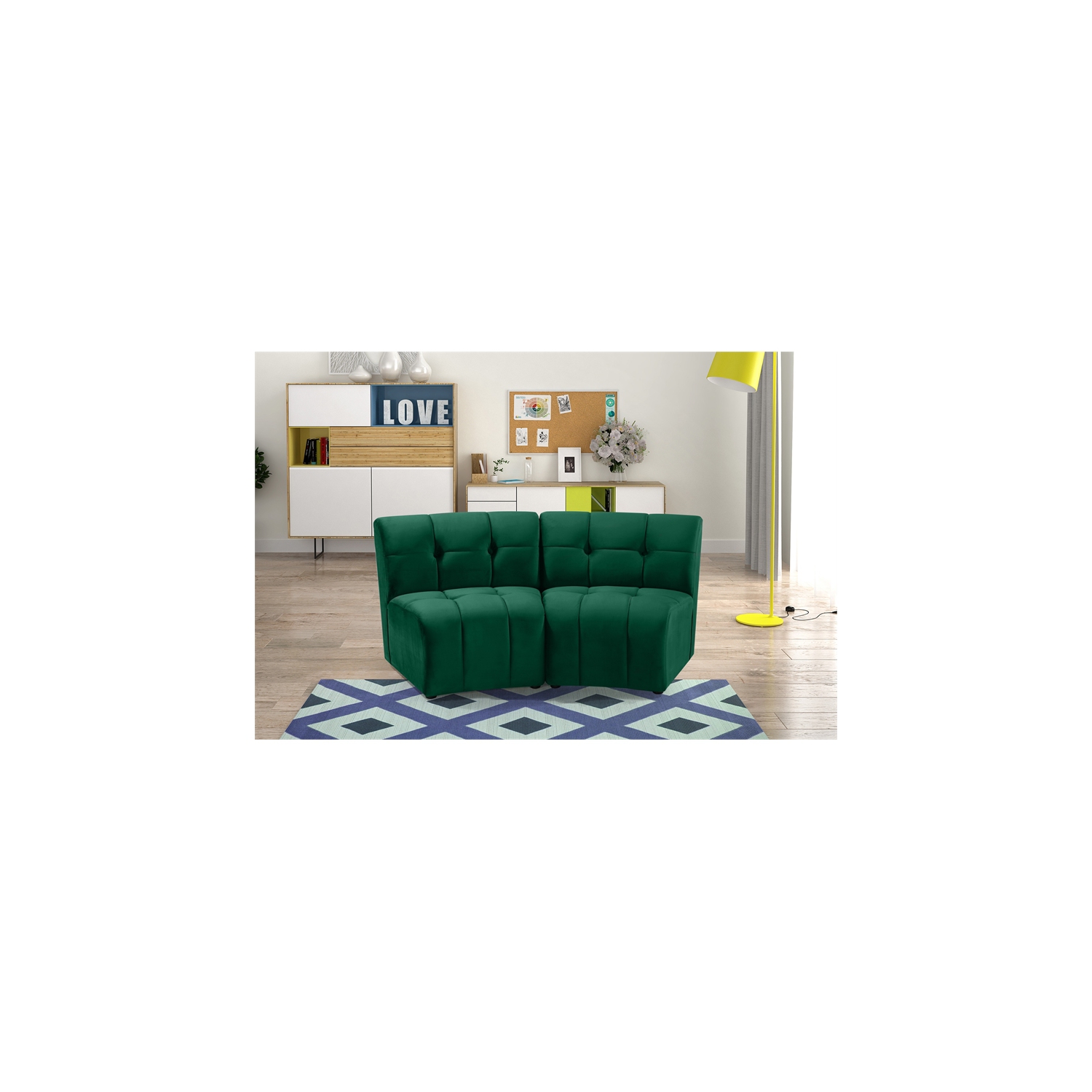 Meridian Furniture Limitless Green Velvet Modular Loveseat