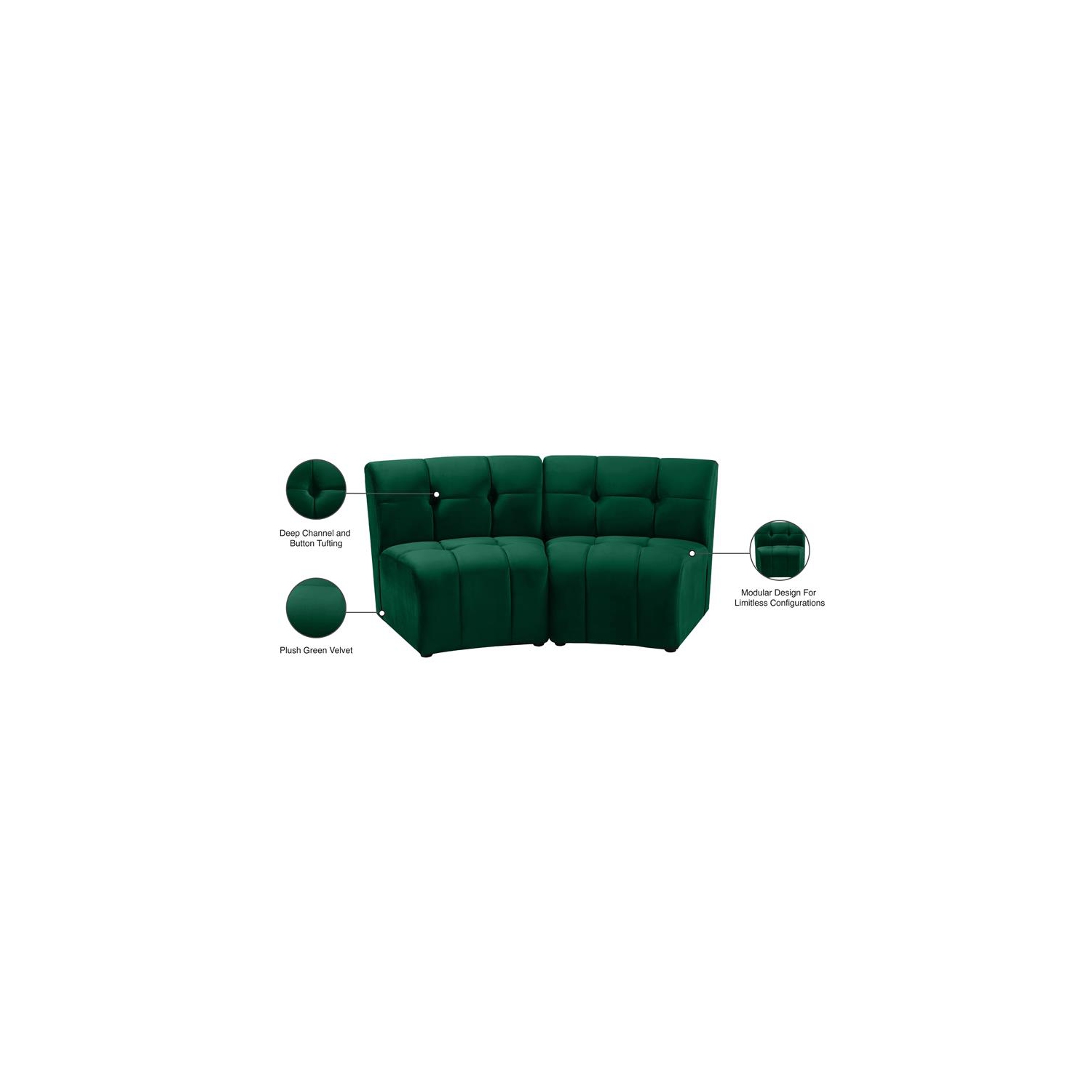 Meridian Furniture Limitless Green Velvet Modular Loveseat