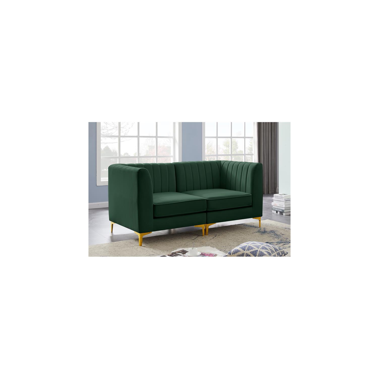 Meridian Furniture Alina Green Velvet Modular Sectional
