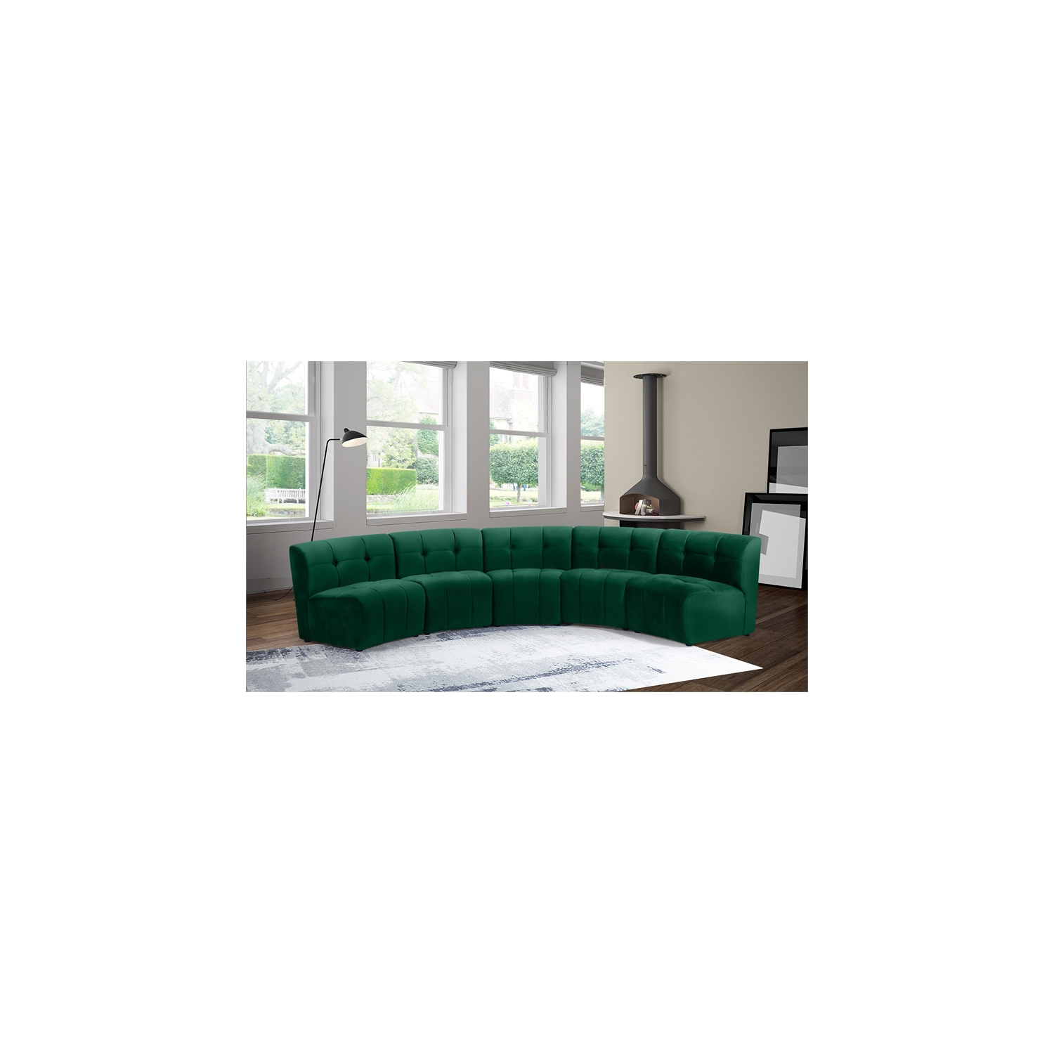 Meridian Furniture Limitless Green Velvet Modular 5 Piece Sectional