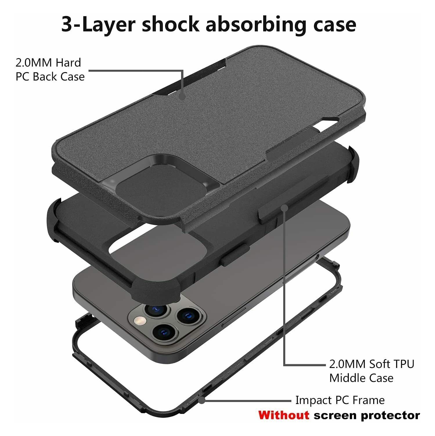 SuperShield Apple iPhone 14 Case 3in1 Drop Resistant Adventure Tradies Hybrid Armor Heavy Duty Rugged Shockproof Tough Cover - Black