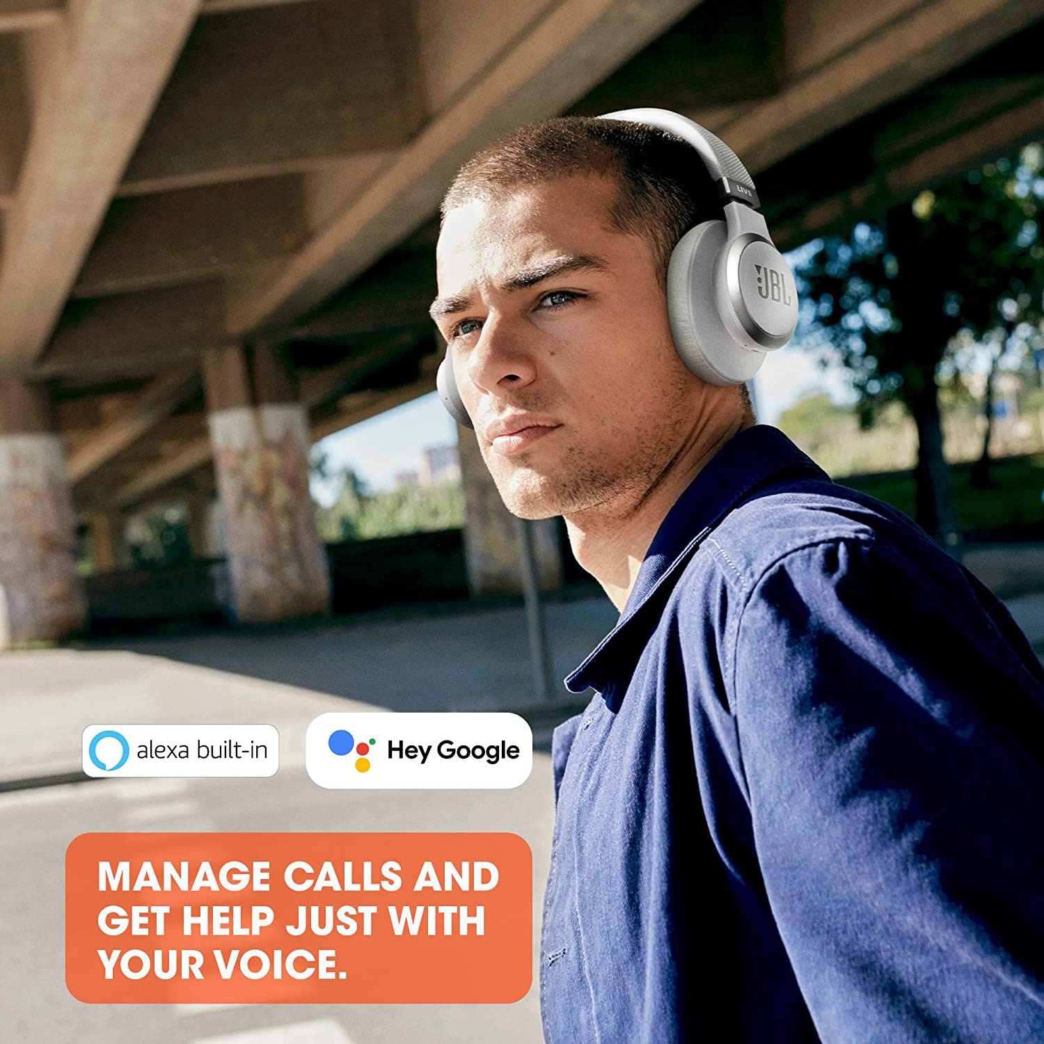 Remis à neuf - Casque d'écoute Bluetooth sans fil à suppression du bruit Live 660NC de JBL - Bleu