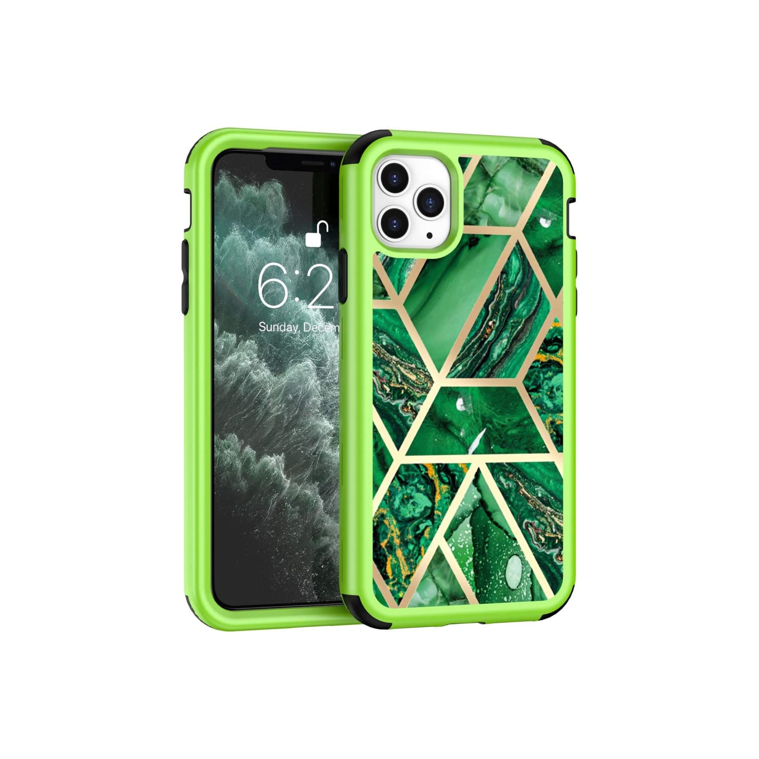 Heavy Duty Full-Body Armor Shockproof Bumper Hard Back Geometric Marble Phone Case for iPhone 12 Pro Max A2410 A2342