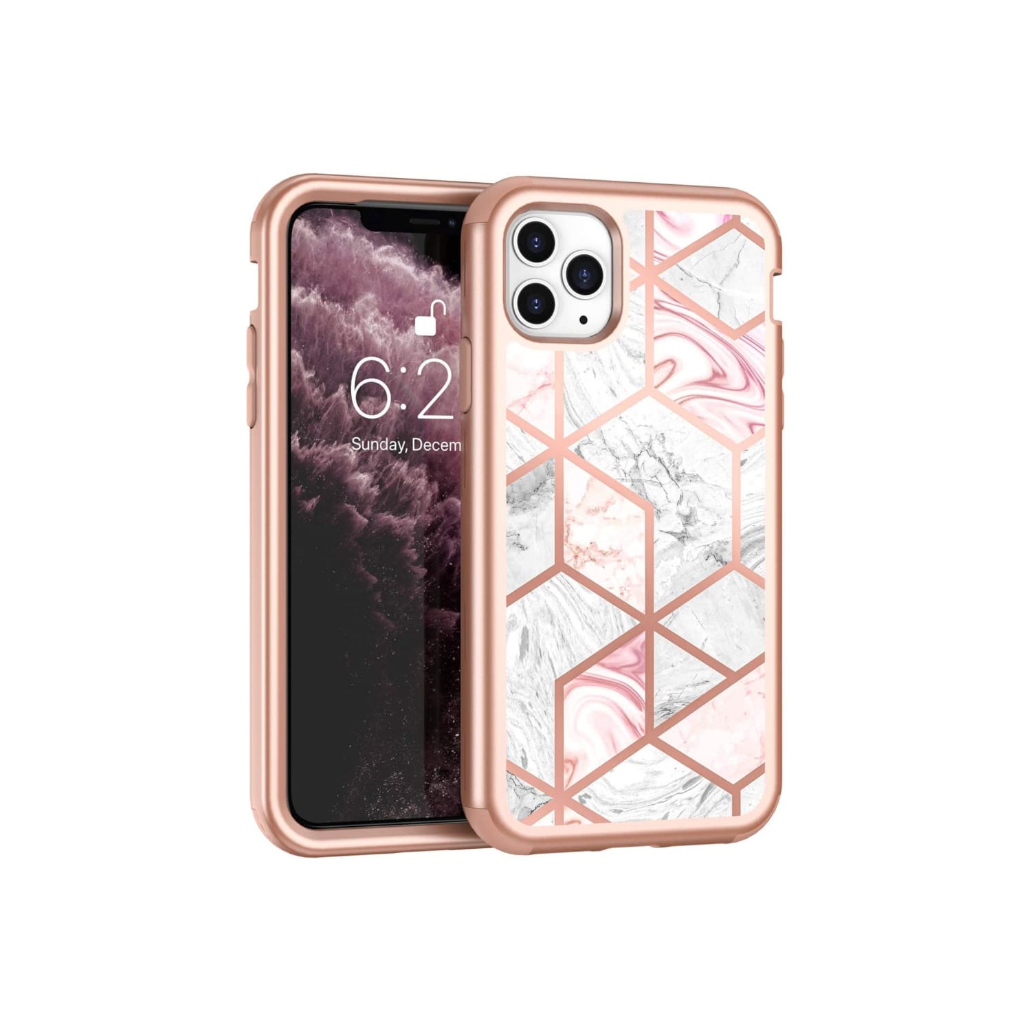 Heavy Duty Full-Body Armor Shockproof Bumper Hard Back Geometric Marble Phone Case for iPhone 12 Pro Max A2410 A2342