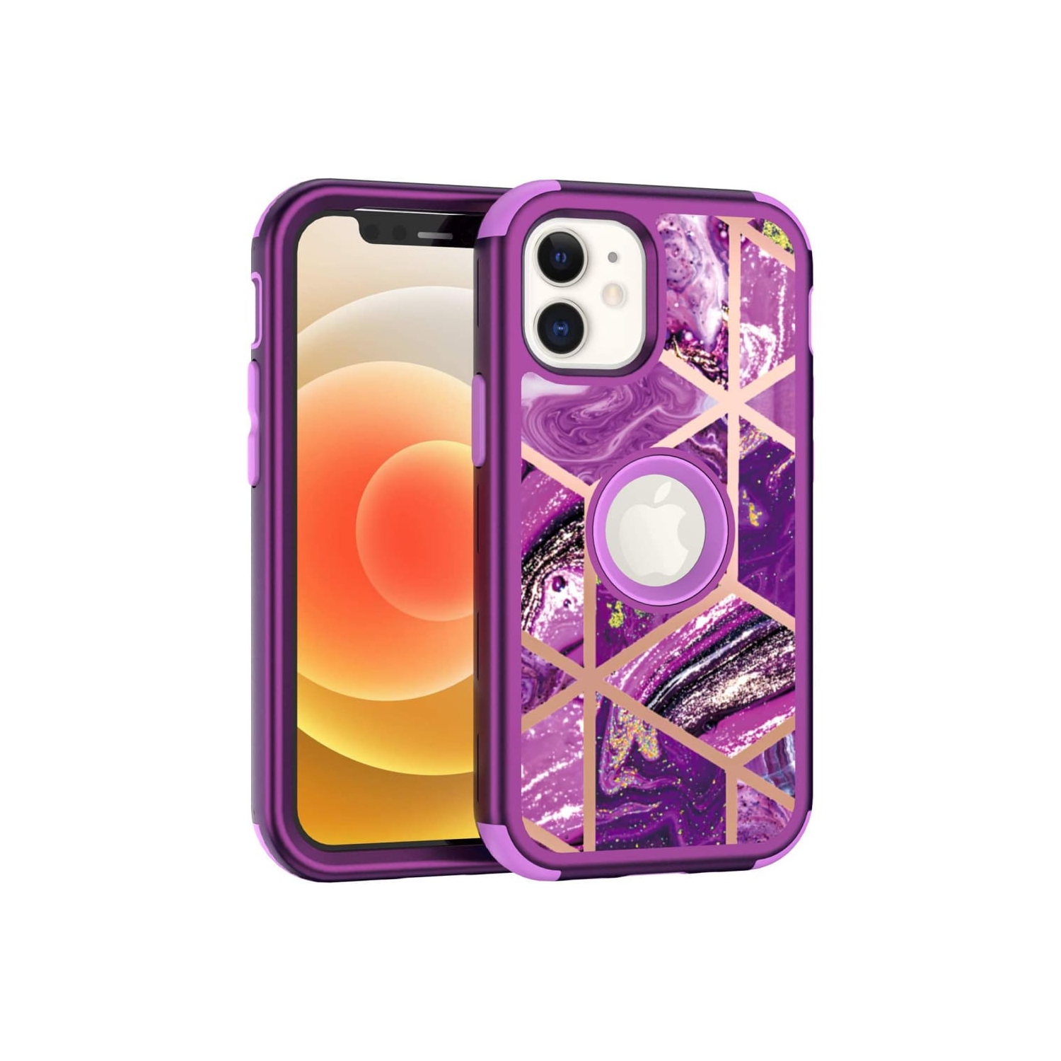 Heavy Duty Full-Body Armor Shockproof Bumper Hard Back Geometric Marble Phone Case for iPhone 12 / 12 Pro