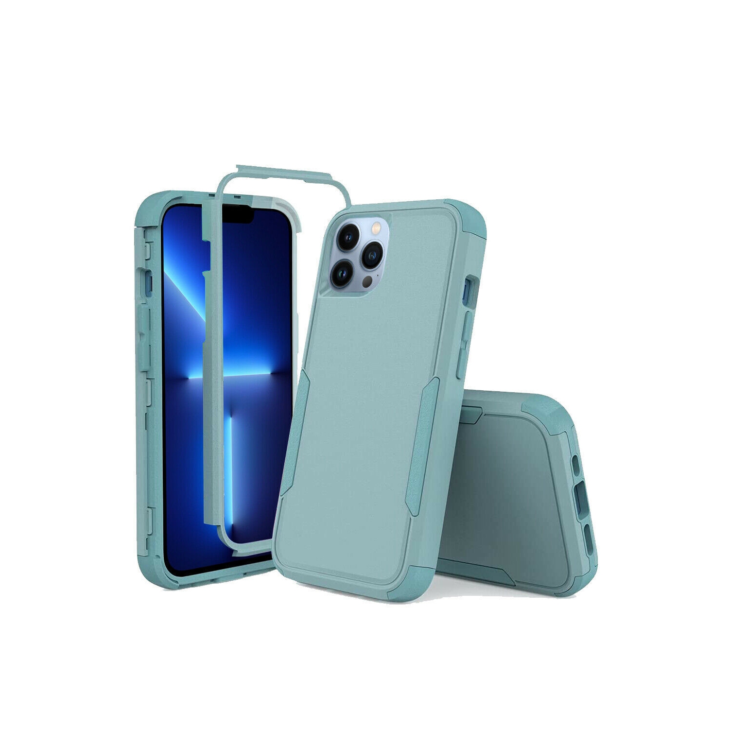 Supershield Apple iPhone 14 Plus 3in1 Case Drop Resistant Adventure Tradies Hybrid Armor Heavy Duty Rugged Shockproof Tough Cover – Sky Blue