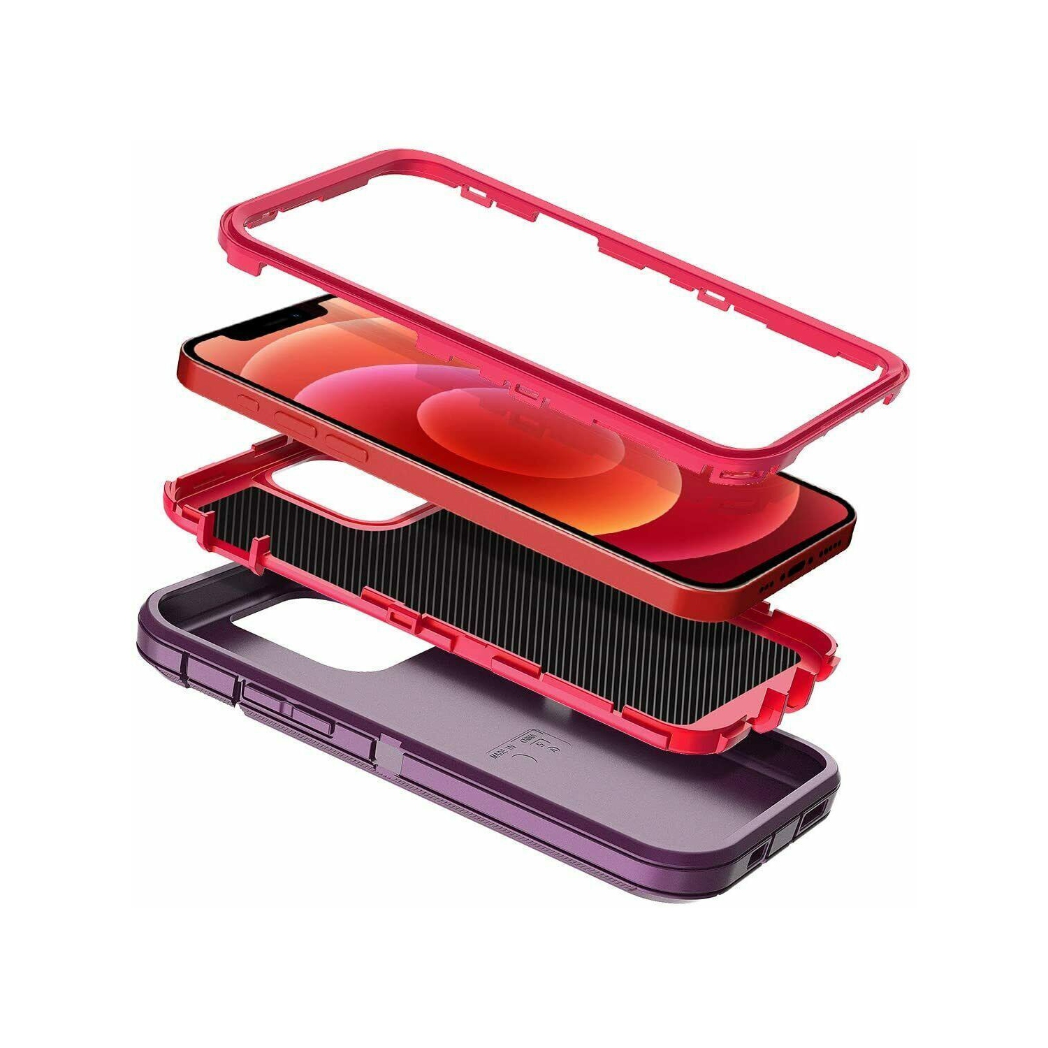 Pour Apple iPhone 14 3-en-1 étui antichoc Defender Tradies Hybrid Armor robuste étui antichoc robuste, violet