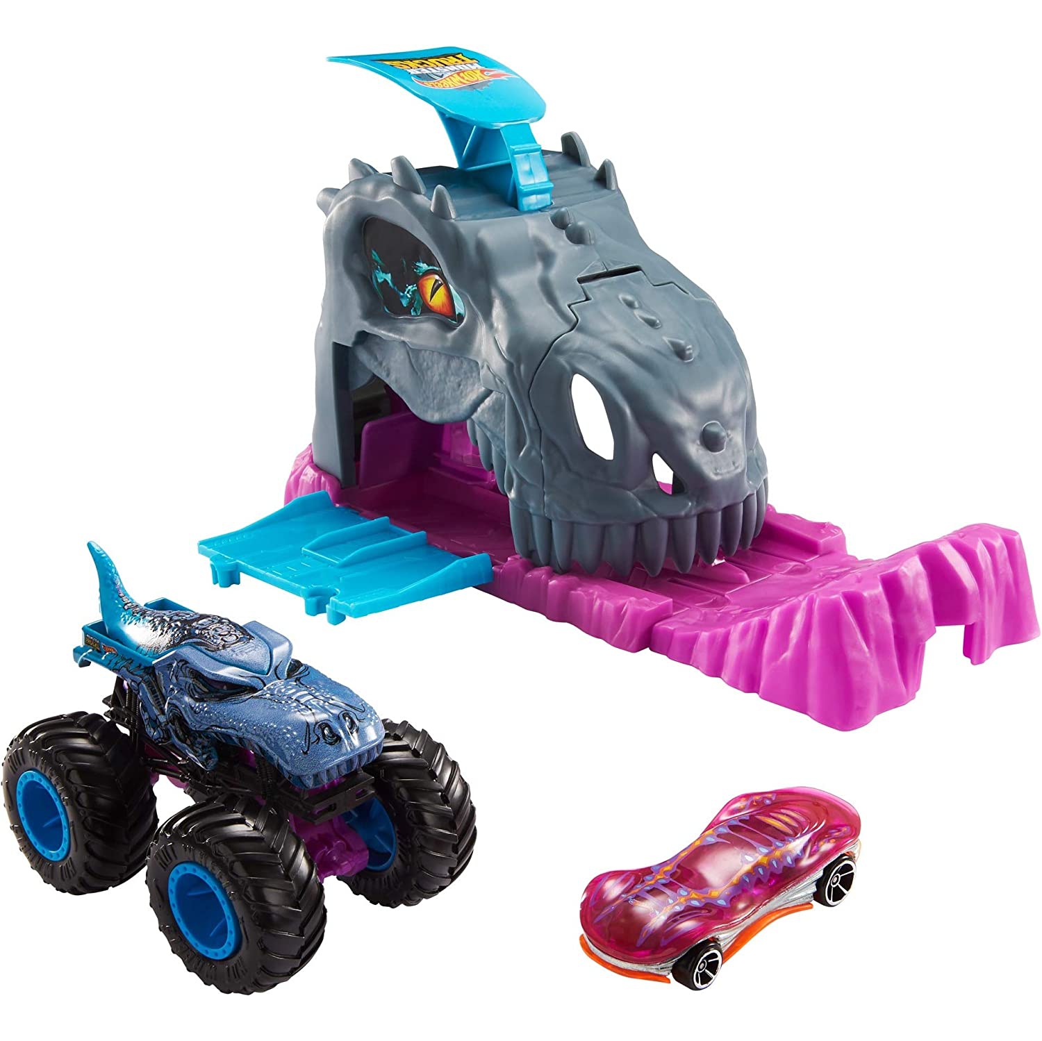 Hot Wheels Monster Truck Pit & Launch Playsets with a 1 Monster Truck & 1 Hot Wheels 1:64 Scale Car, Great Gift for Kids Ages 4 Years & Older
