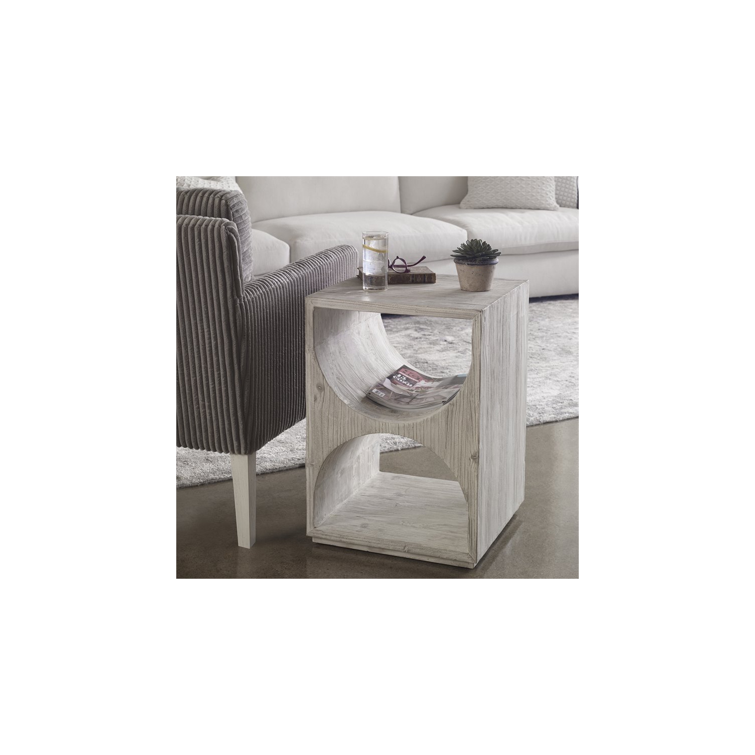 Uttermost Hans Coastal Style Fir Wood Side Table in Ivory Finish