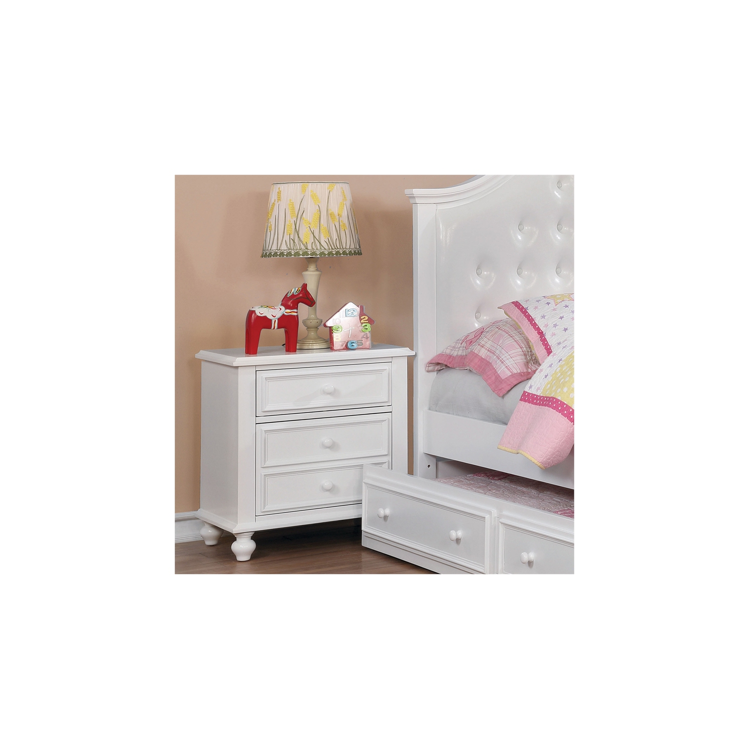 Table de chevet à 2 tiroirs pour enfants en bois massif For Furniture of America Noell, blanc