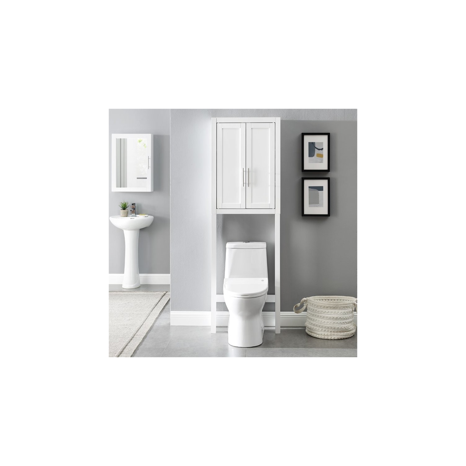 Pemberly Row Transitional Wooden Bathroom Spacesaver in White
