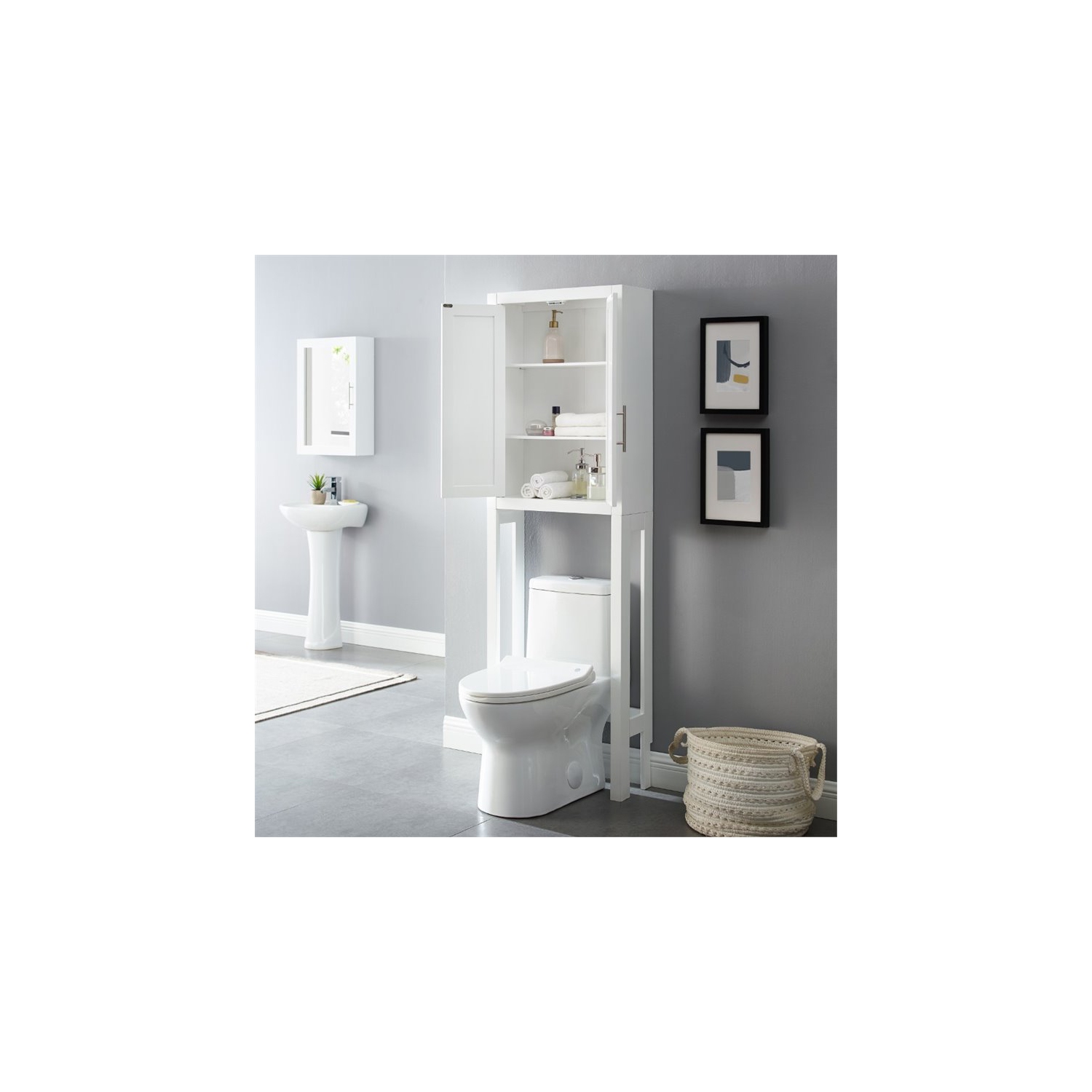 Pemberly Row Transitional Wooden Bathroom Spacesaver in White