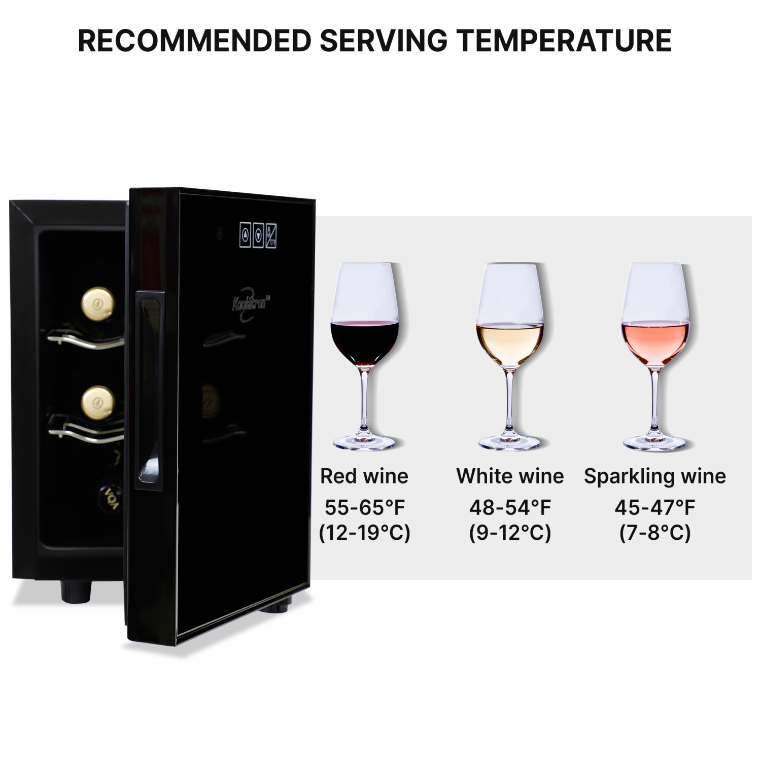 Koolatron 6 Bottle Wine Cooler, Black, Thermoelectric Wine Fridge, 0.65 cu. ft., Freestanding Wine Cellar, Red, White and Sparkling Wine Storage for