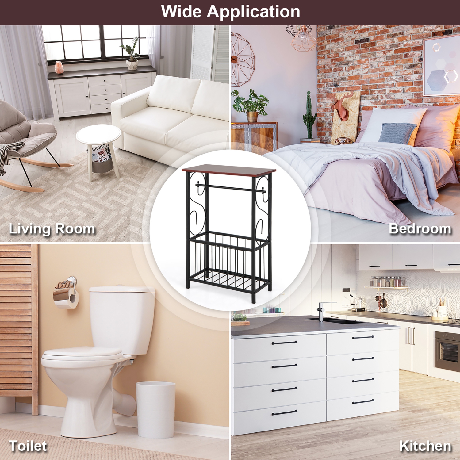 Table étroite 2 PCS de Costway avec porte-papier amovible pour toilette de salon