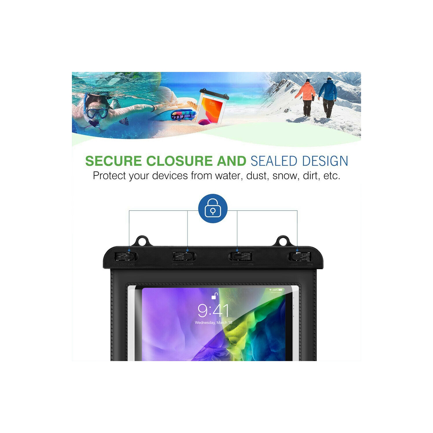 For iPad 5/6/7/8th, Air 2/3/4th, Mini 3/4/5th, Pro 11" 1/2/3rd Waterproof Pouch