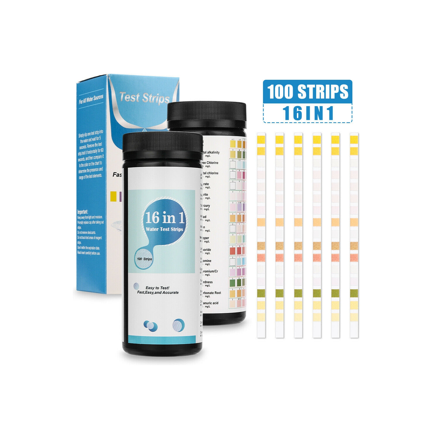 Bandelettes d'analyse d'eau à haute sensibilité – pH, dureté, chlore, plomb, fer, Cuivre