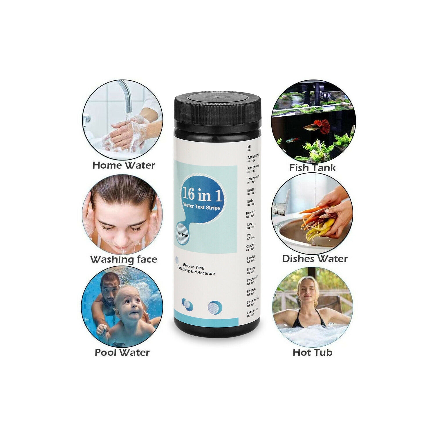 Bandelettes d'analyse d'eau à haute sensibilité – pH, dureté, chlore, plomb, fer, Cuivre