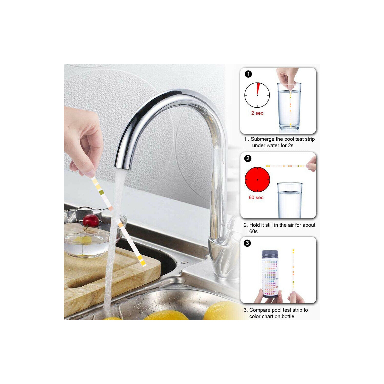 Bandelettes d'analyse d'eau à haute sensibilité – pH, dureté, chlore, plomb, fer, Cuivre