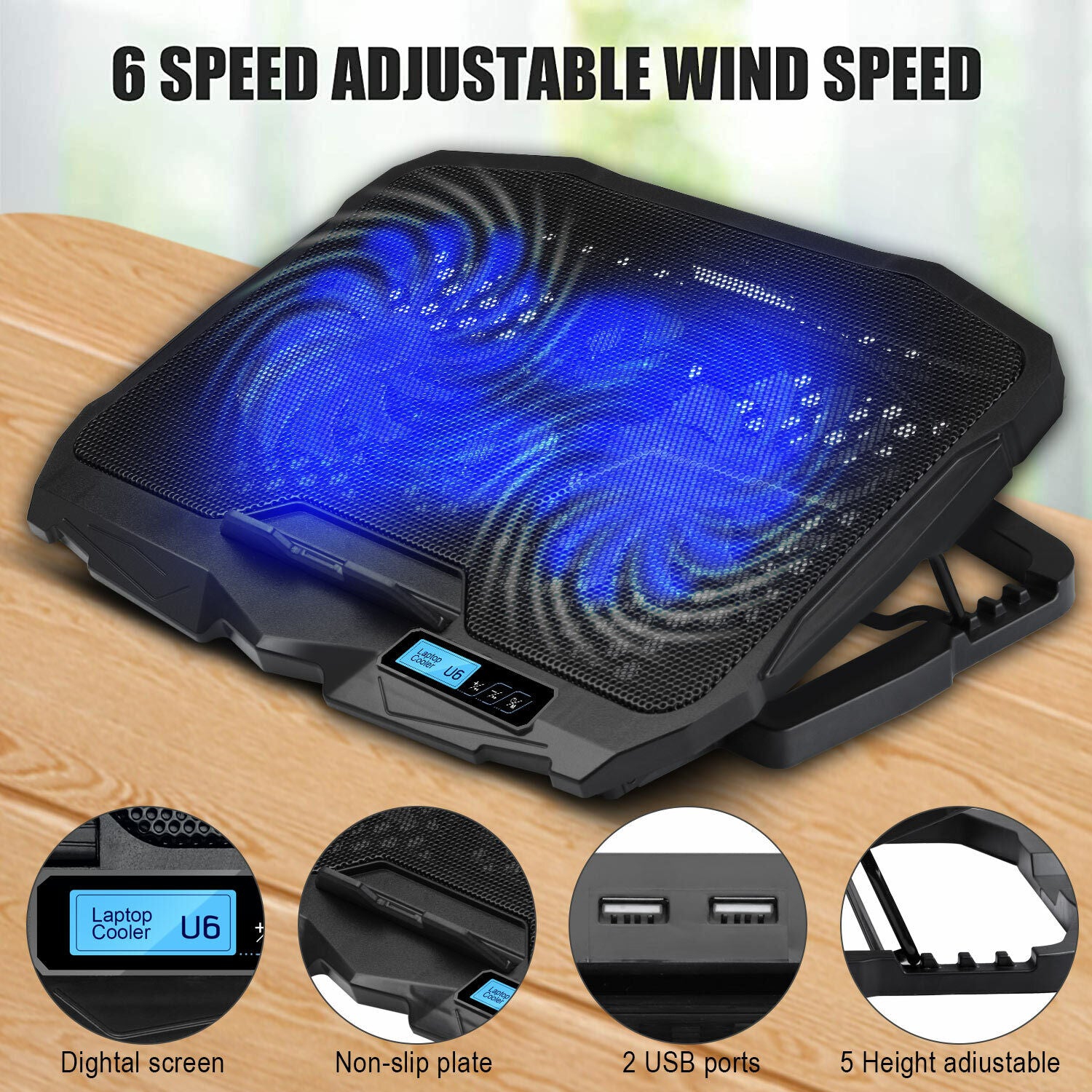 Dual USB Powered Gaming Laptop Cooling Pad with LCD Screen for up to 16" Laptop