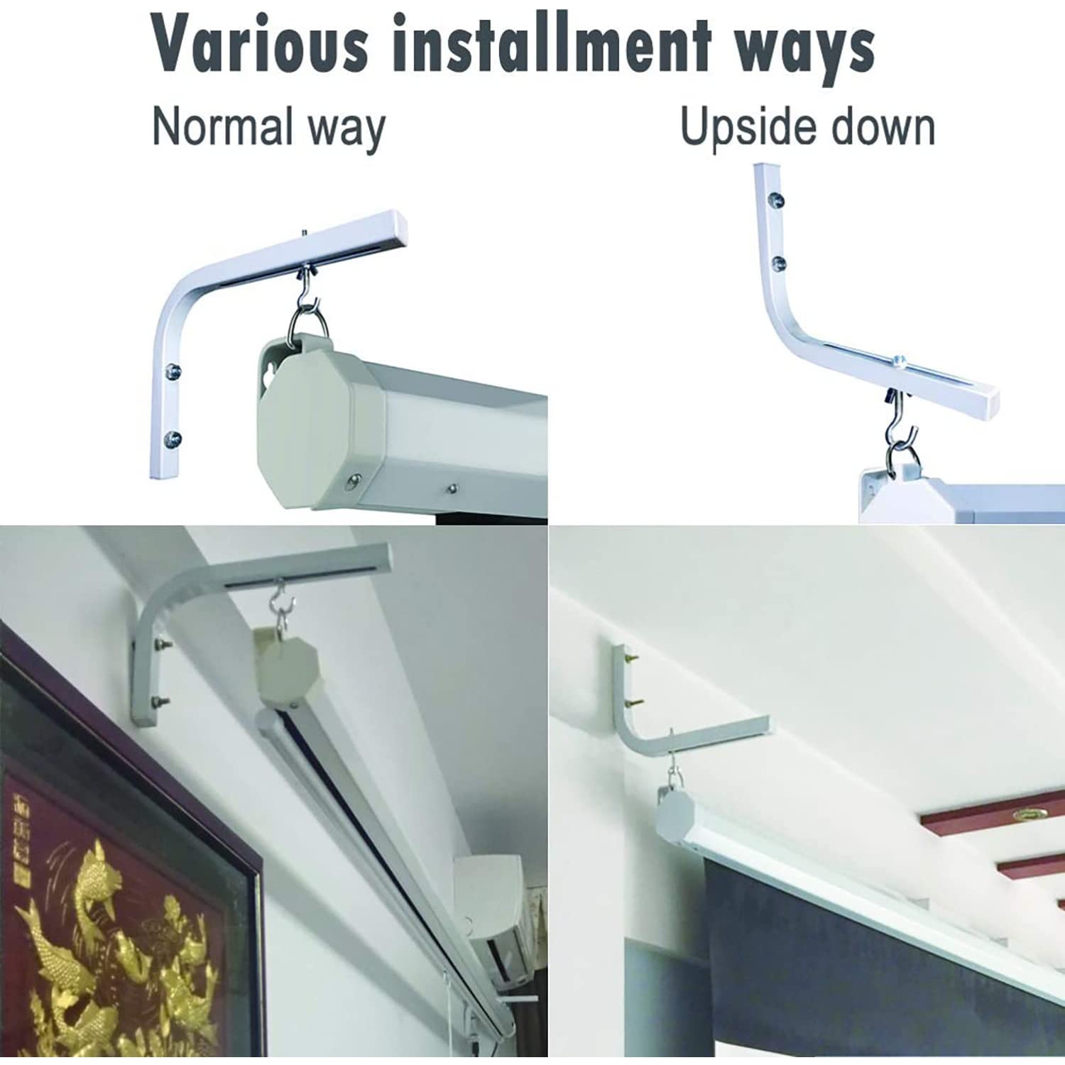 Support pour écran de projection, support en L pour écran de projection, 11 po de plus, support mural long, ajustable avec crochet, écran à spectre