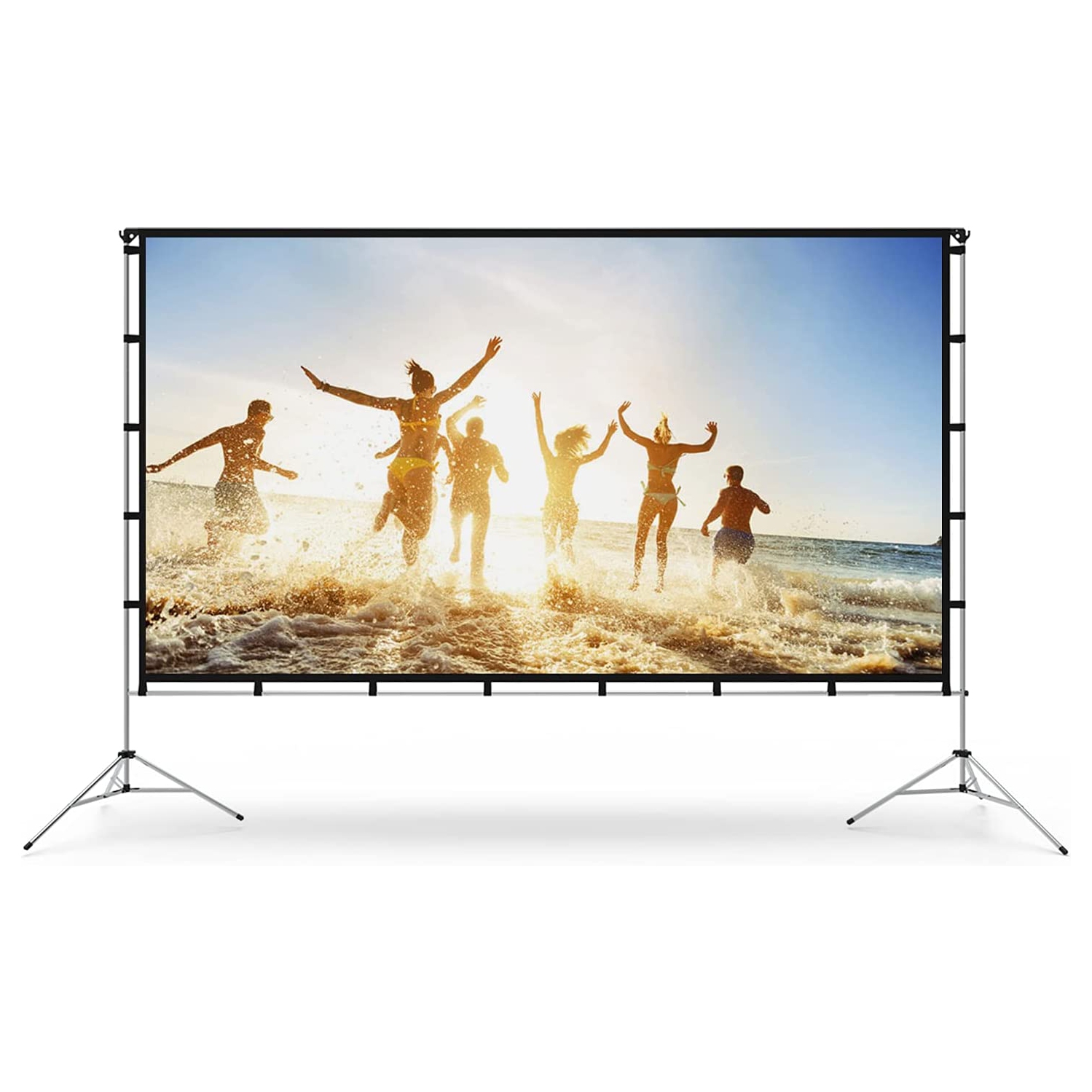 Outdoor Indoor Projector Screen with Stand Foldable Portable Movie Screen 100 inch Full-Set Bag for Home Theater Camping and Recreational Events