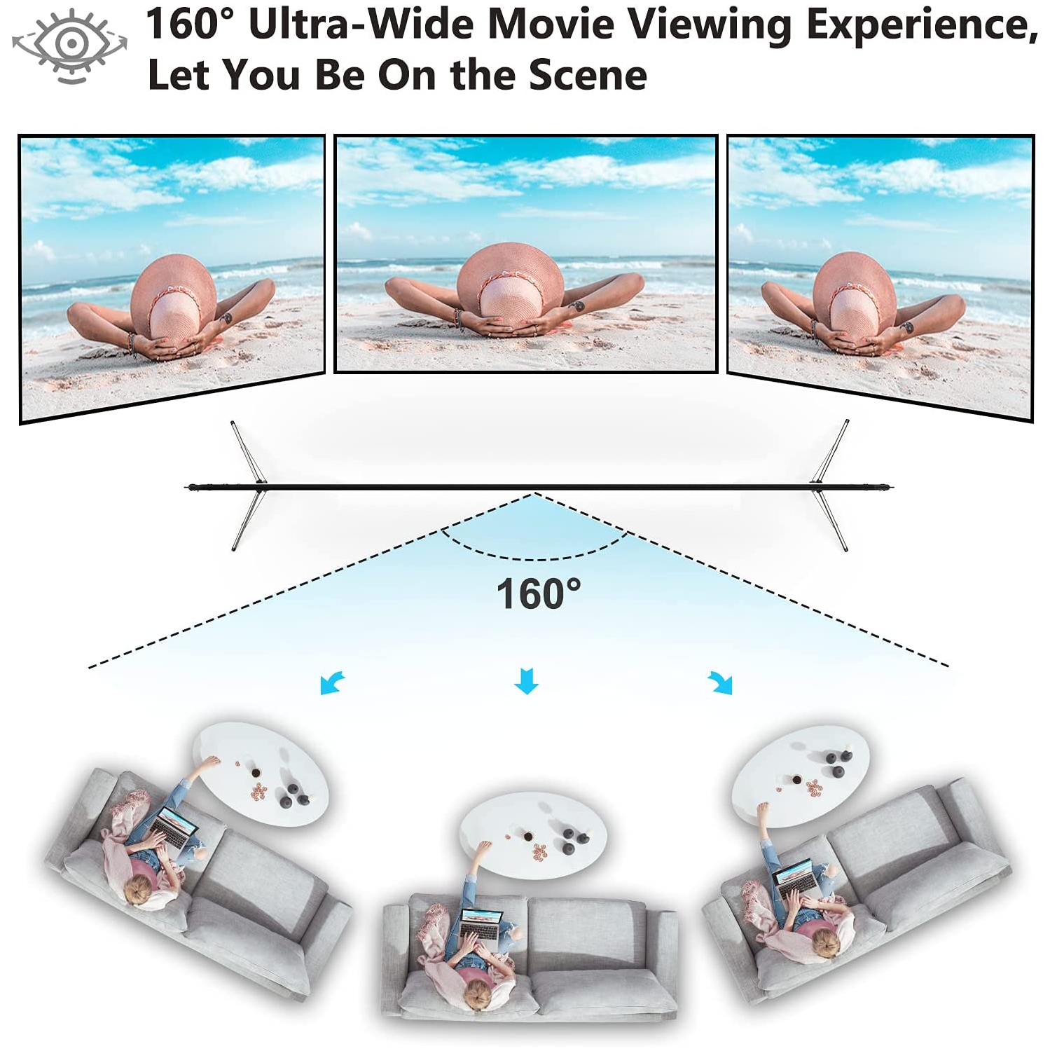 Outdoor Indoor Projector Screen with Stand Foldable Portable Movie Screen 100 inch Full-Set Bag for Home Theater Camping and Recreational Events