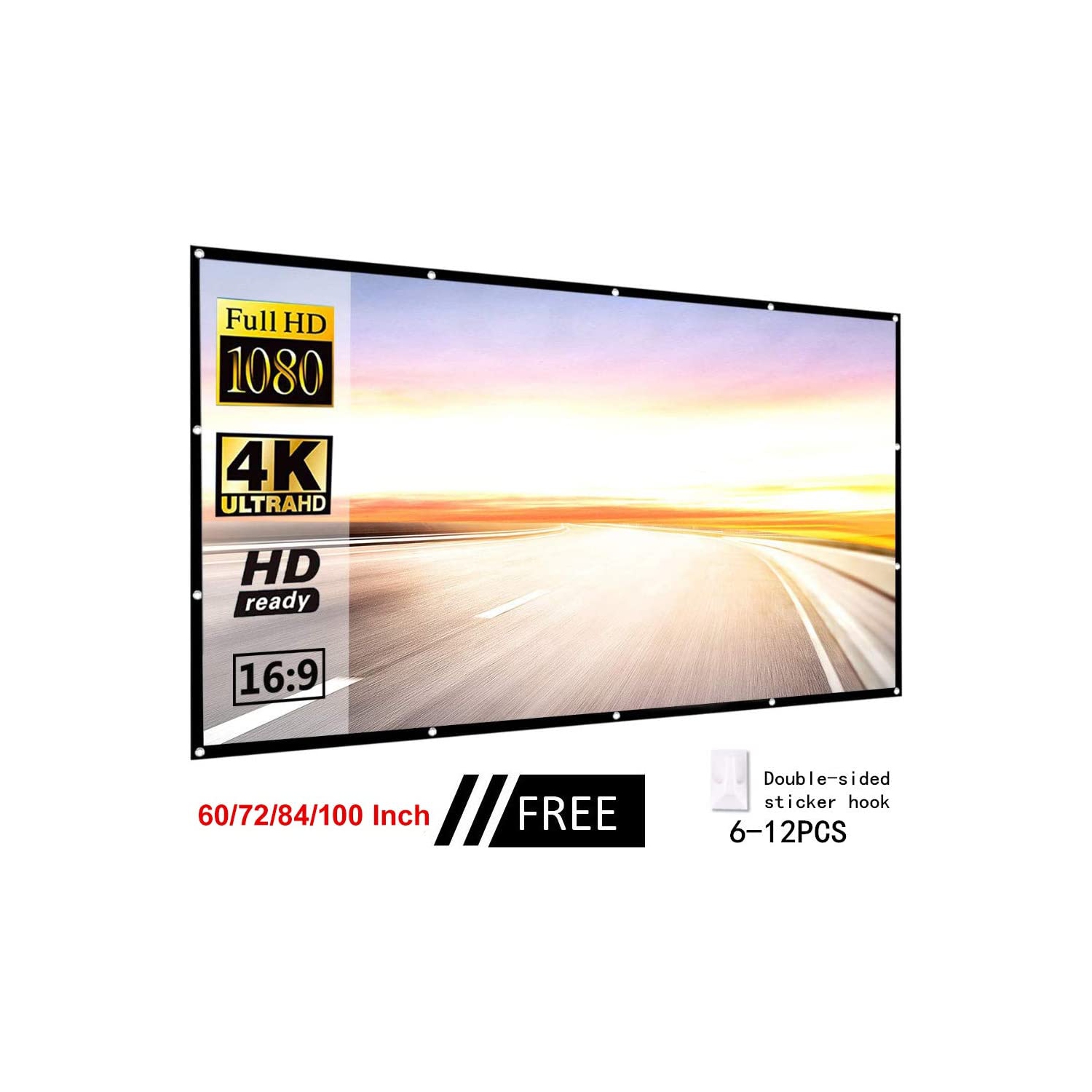 Projector Screen, White Projector Screen, 16:9 No Crease Home Theater Foldable Projection Screen 120 inch