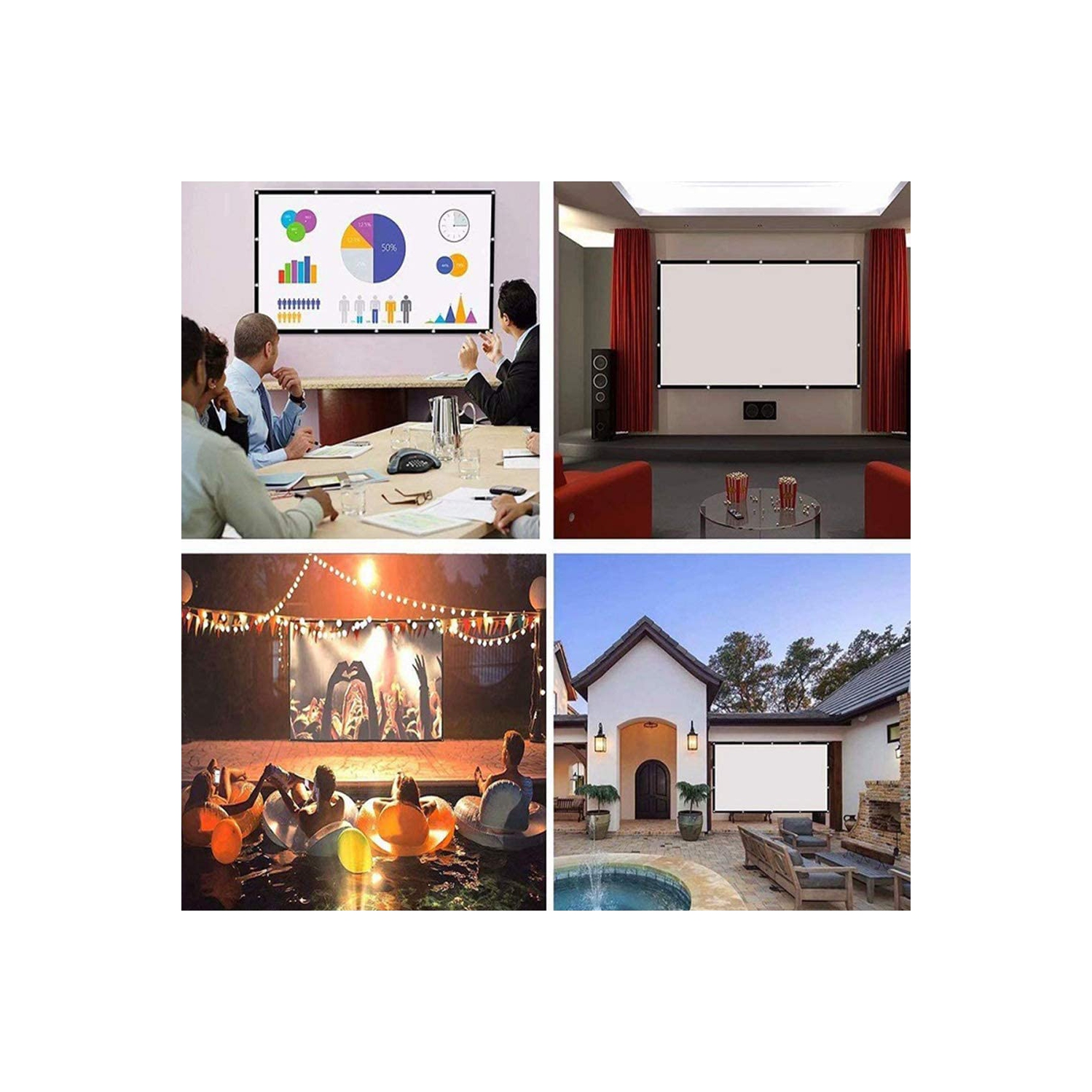 Projector Screen, White Projector Screen, 16:9 No Crease Home Theater Foldable Projection Screen 120 inch