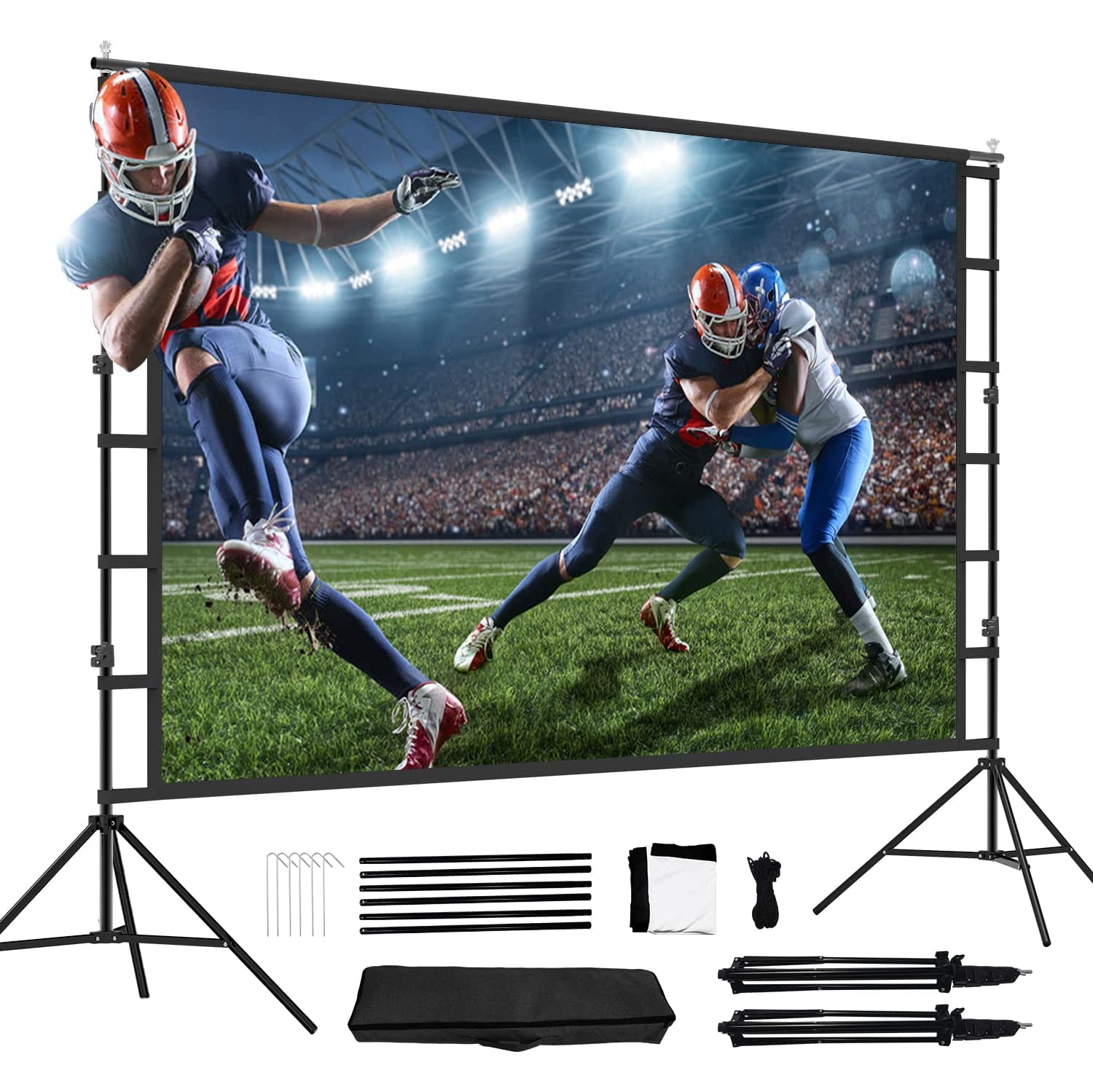 Projector Screen with Stand 100 inch, Projector Screen 16:9 Portable for Home Theater, Outdoor Indoor Party, Backyard Cinema.