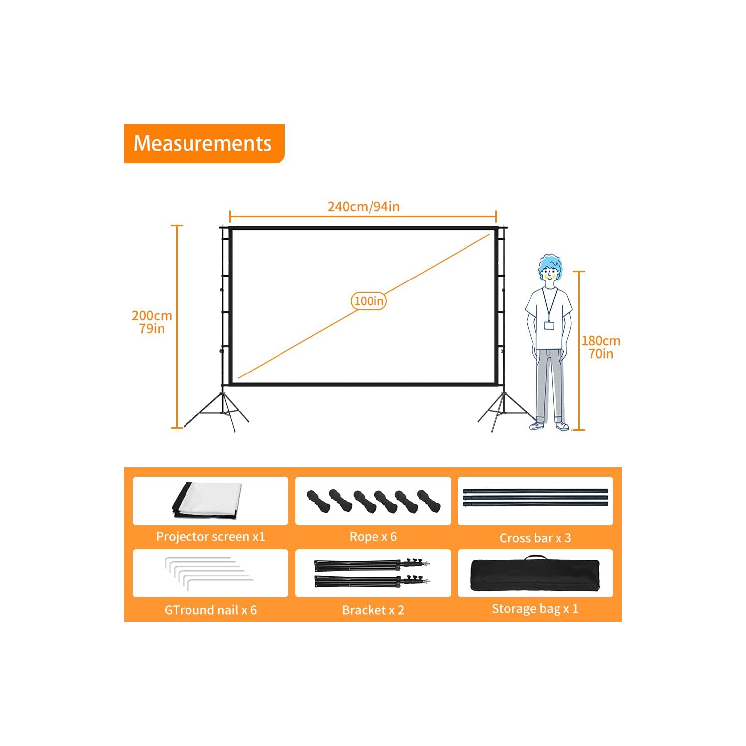 Projector Screen with Stand 100 inch, Projector Screen 16:9 Portable for Home Theater, Outdoor Indoor Party, Backyard Cinema.