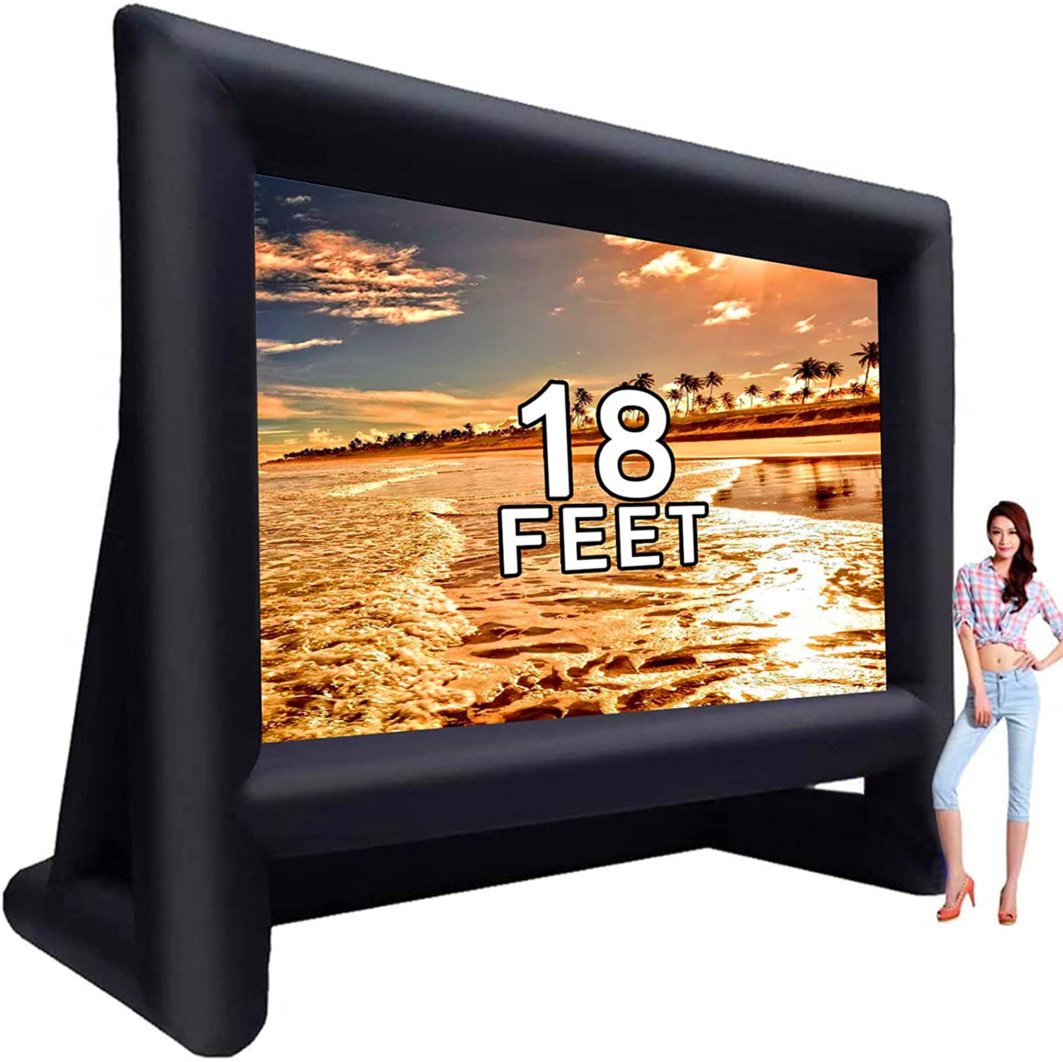 18 feet Inflatable Outdoor Projector Movie Screen - Package with Rope, Blower, Tent Stakes - Portable,Great for Outdoor and Indoor Party Backyard