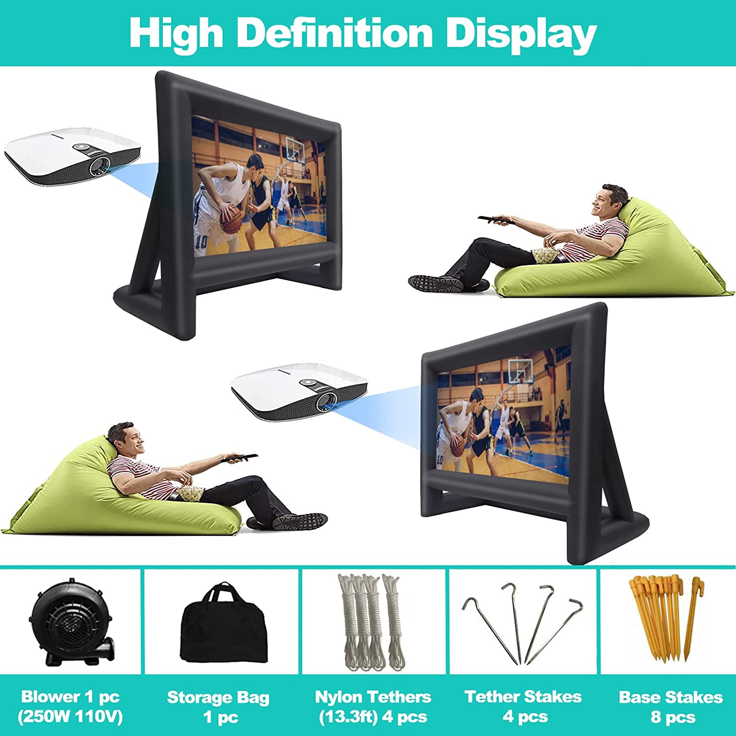 21 feet Inflatable Outdoor Projector Movie Screen - Blow Up Screen for TV & Movies with Blower Portable Projection Screen for Home Theater Outdoor