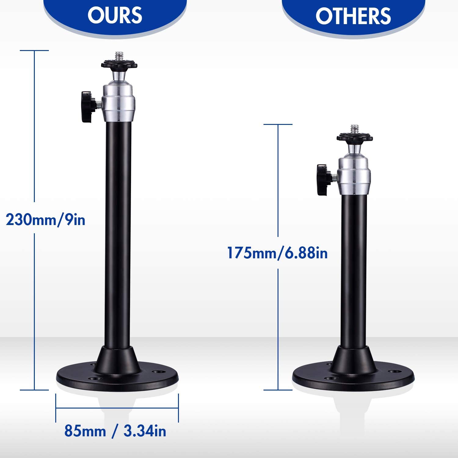 Ensemble de 2 mini supports de plafond pour projecteur, supports de plafond réglables pour projecteur, tubes avec têtes pivotant à 360 degrés, 3