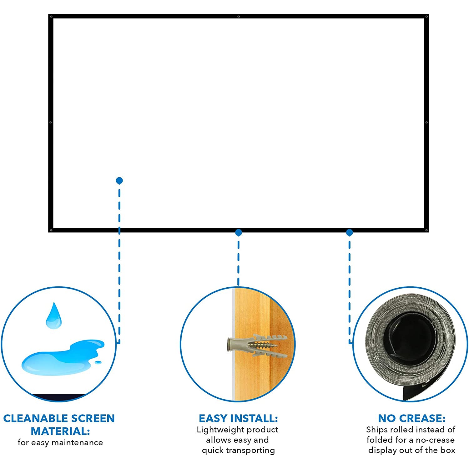 Portable Home Theater Projector Screen [100'] Foldable Anti-Crease, 16:9 HD Movie Screens Fabric for Indoor and Outdoor Projection and Camping