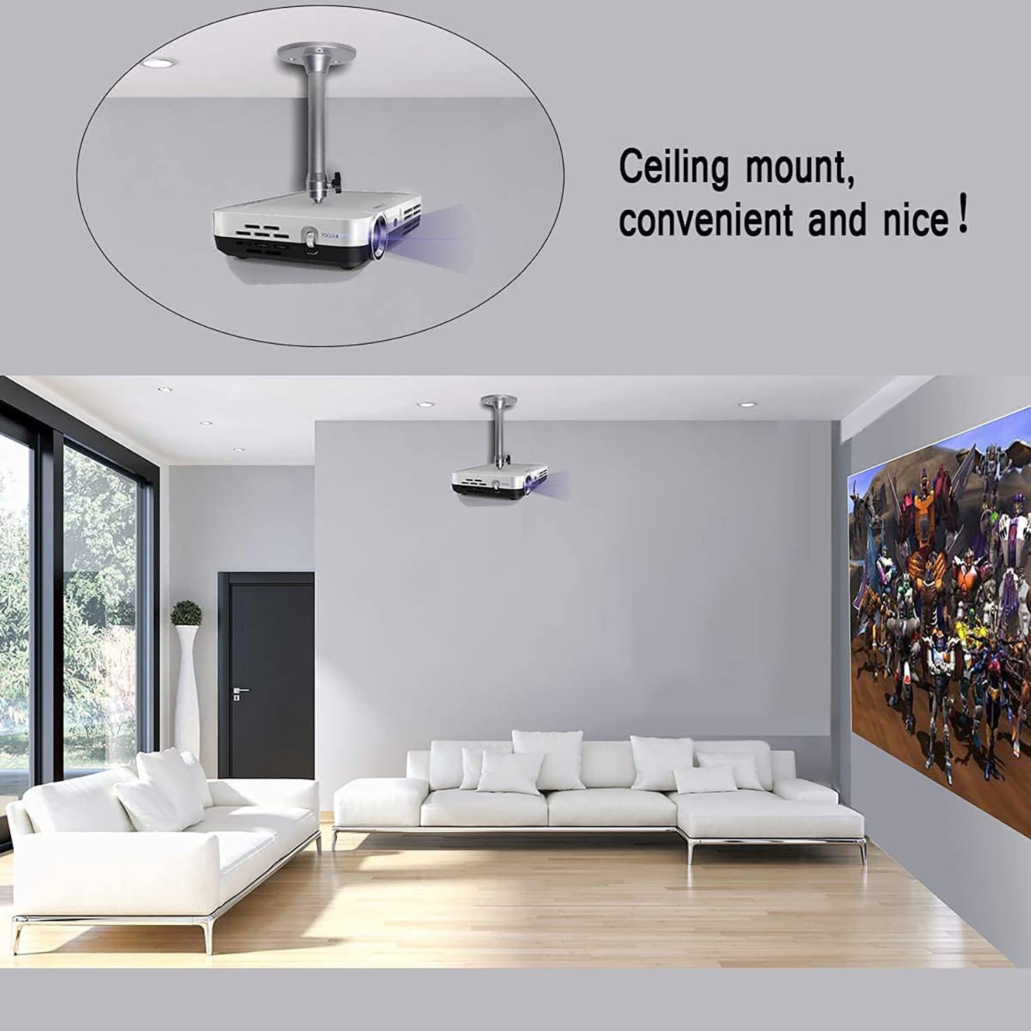 2-Be-Best Universal Projector Ceiling Mount Camera Hanger 360° Rotatable Head 180 ° Tilt Projector Wall Mount with Length 7 in /18 cm Mini Projector