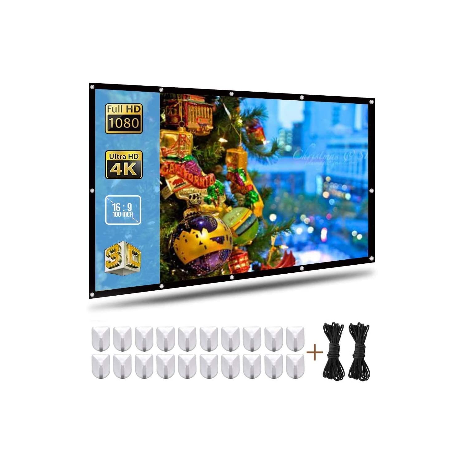 Écran de projection portatif repliable HD 16:9 anti-pli de 100 po pour cinéma maison Support extérieur projection recto verso