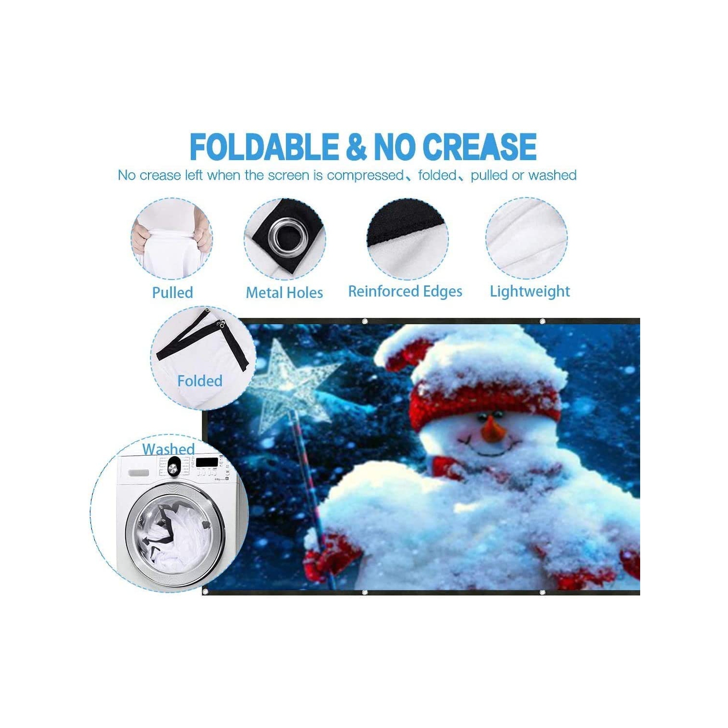 Écran de projection portatif repliable HD 16:9 anti-pli de 100 po pour cinéma maison Support extérieur projection recto verso