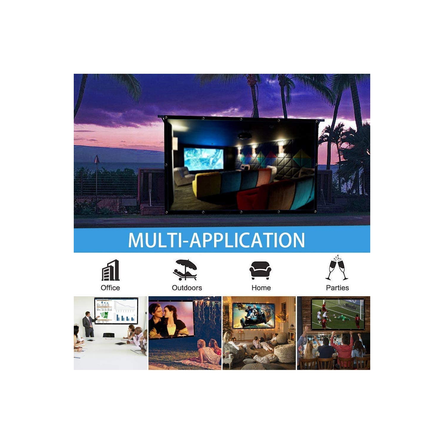 Écran de projection portatif repliable HD 16:9 anti-pli de 100 po pour cinéma maison Support extérieur projection recto verso