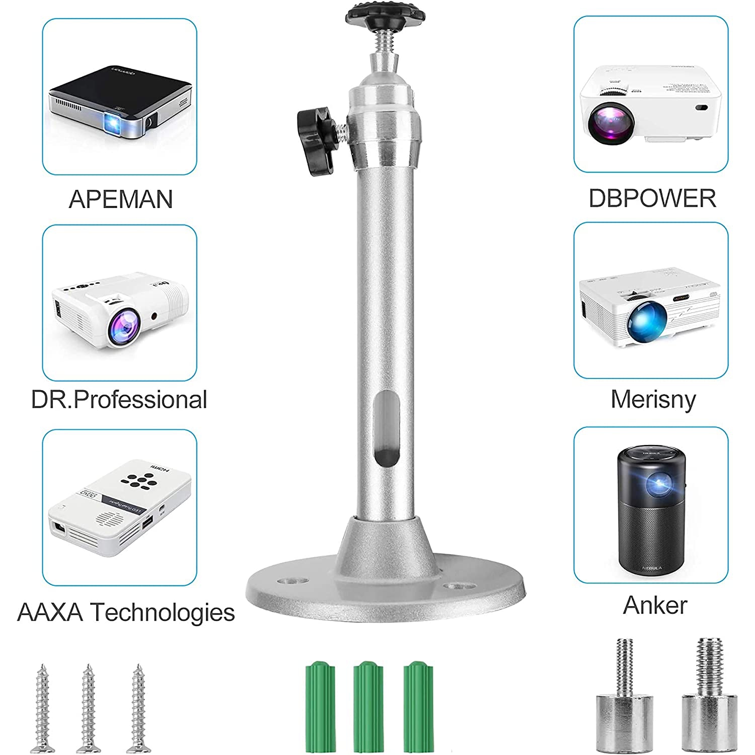 Mini support de plafond pour projecteur mural compatible avec QKK, DR.J, DBPOWER, Anker, Vankyo, AAXA, Jinmagasin, PVO, TMY, AuKing et la plupart des