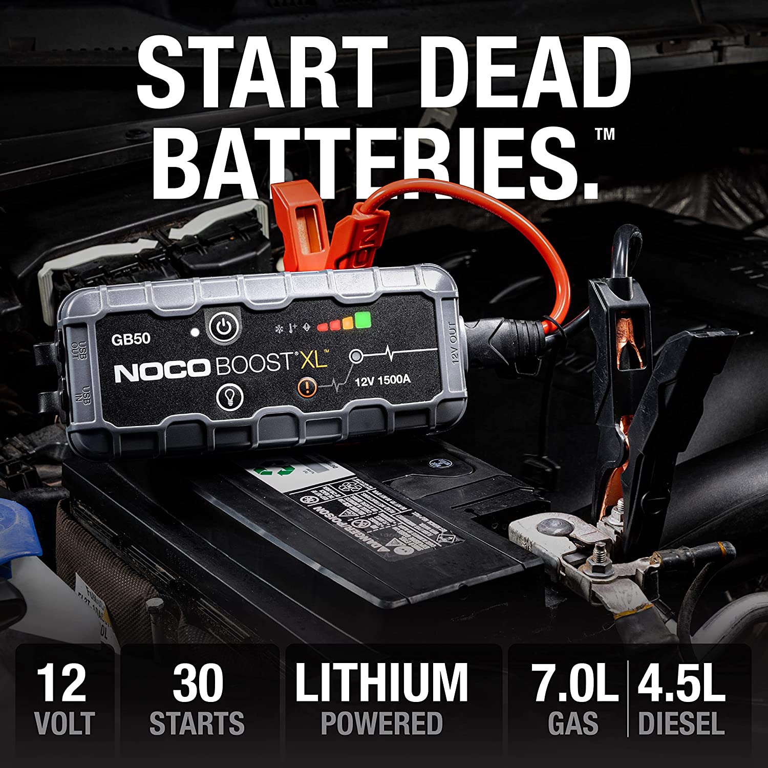 Démarreur Boost XL GB50 1500 A 12 V au lithium ultra-sécurisé