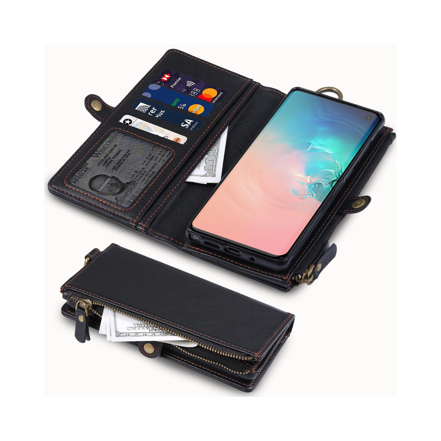 [Magnetic Closure] Folio Flip Leather Case with Card Slot for Galaxy S10 10+ 10e