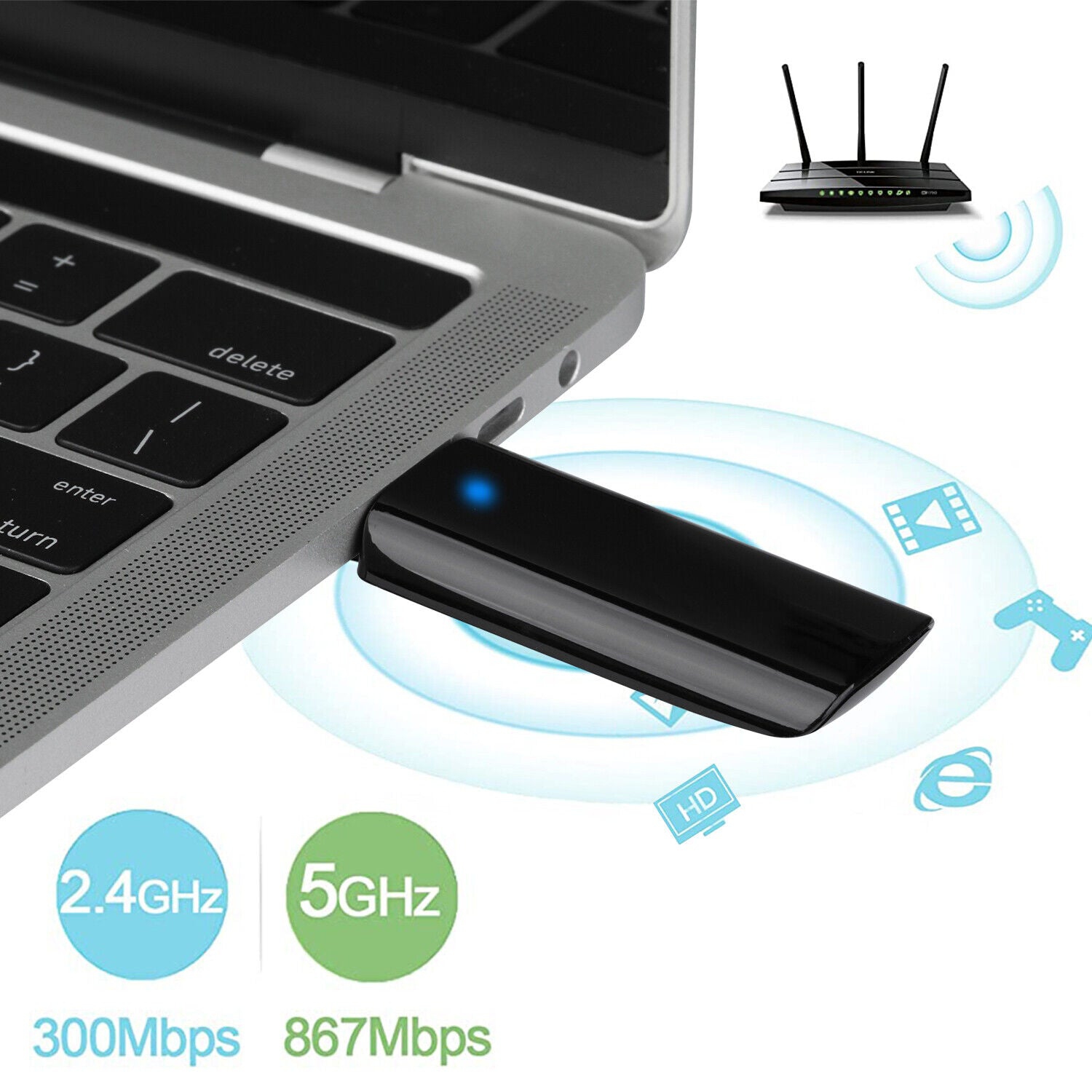 Stable&Fast Speed USB 3.0 WiFi Dongle 802.11ac Wireless Network Adapter 1300Mbps