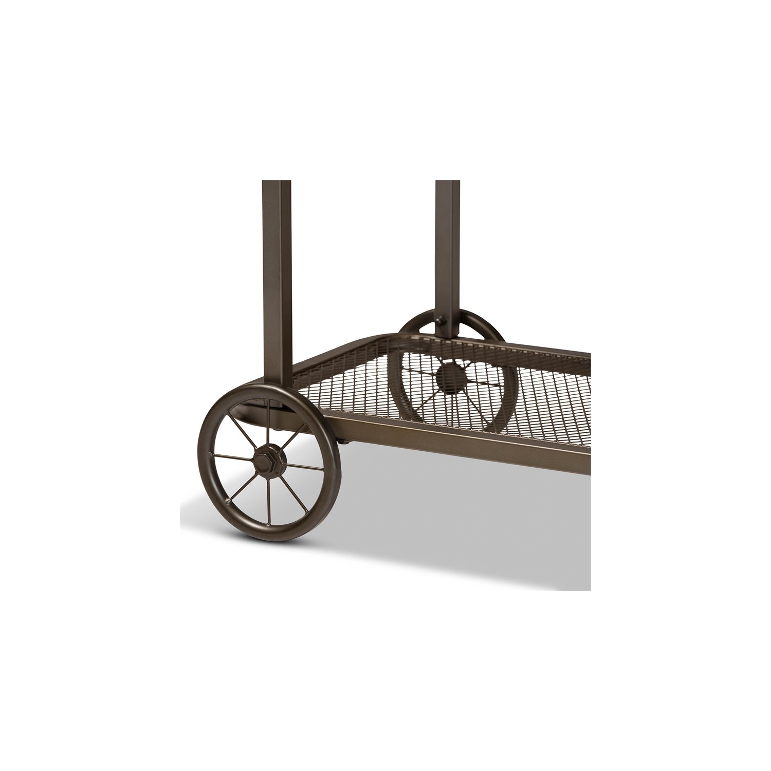 Bowery Hill Natural Finished Wood and Black Finished Metal Wheeled Table